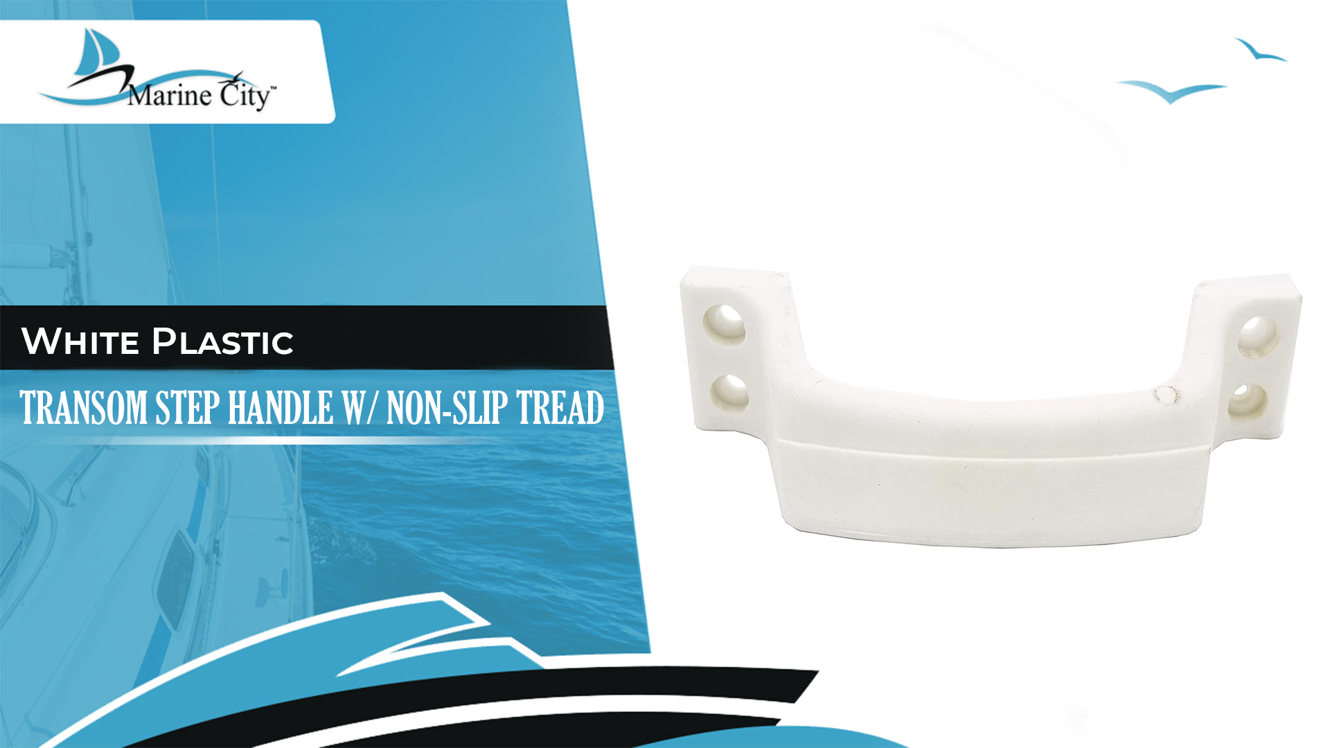 Marine City Transom Step Handle, White Plastic, 6-3/8 inch Width with ...