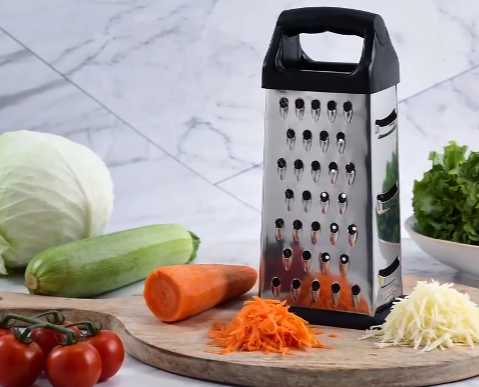 thumbnail video image 2 of Stainless Steel Four-Sided Grater - Multi-Functional Four-in-One Shredder for Cheese, Vegetables & Cheese, Kitchen Shredding & Cutting Tool, Black, 3.93*2.95*8.07in, 2 of 10