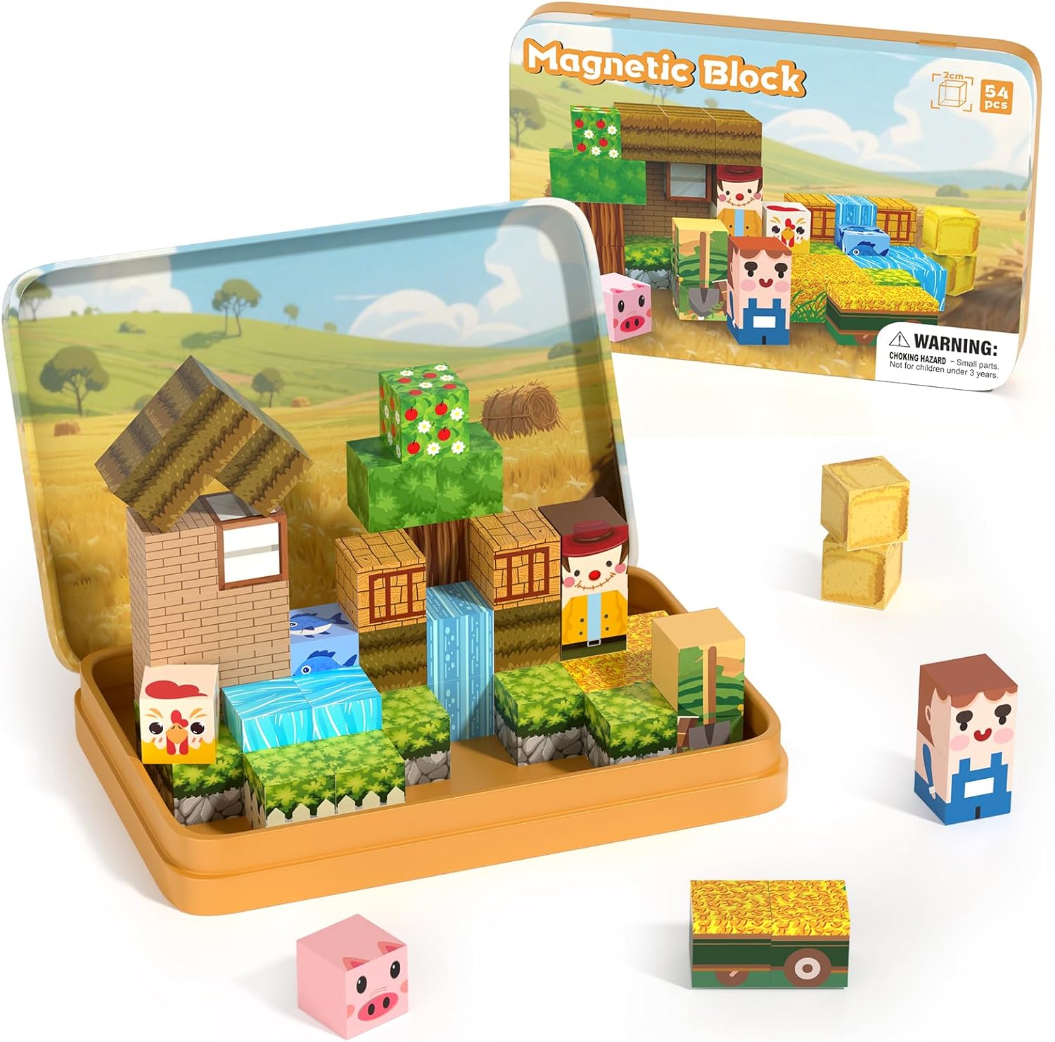thumbnail video image 2 of Gryxpox 54Pcs Magnetic Blocks- Farm Toys Building Blocks Travel Set for Boys Girls Ages 3-10, STEM Education Sensory Kids Toys Christmas Birthday Gift, 2 of 8