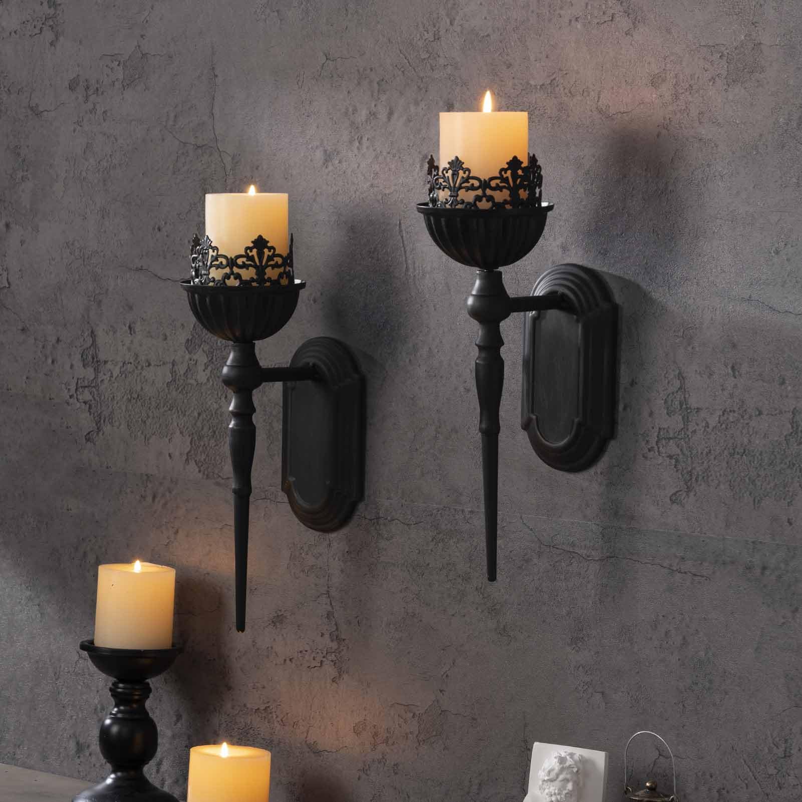 thumbnail video image 2 of FZBCTLDZ Wall Sconce Candle Holder (Set of 2) Black Crown and Scepter Design Wall-Mount Metal Candle Holders Hanging Iron Wall Candle Sconce Holder for Living Room, Bathroom, Dining Room, 2 of 11