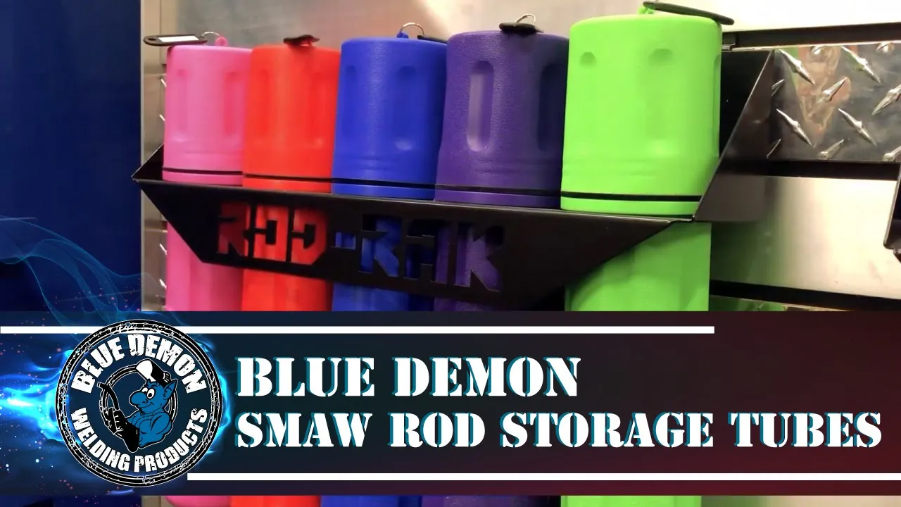 thumbnail video image 2 of Blue Demon SMAW/Stick Welding Electrode Storage Tube, 14 inch, waterproof, airtight, made of high impact polyethylene, key tag included for easy labeling/organization, Blue, 2 of 3