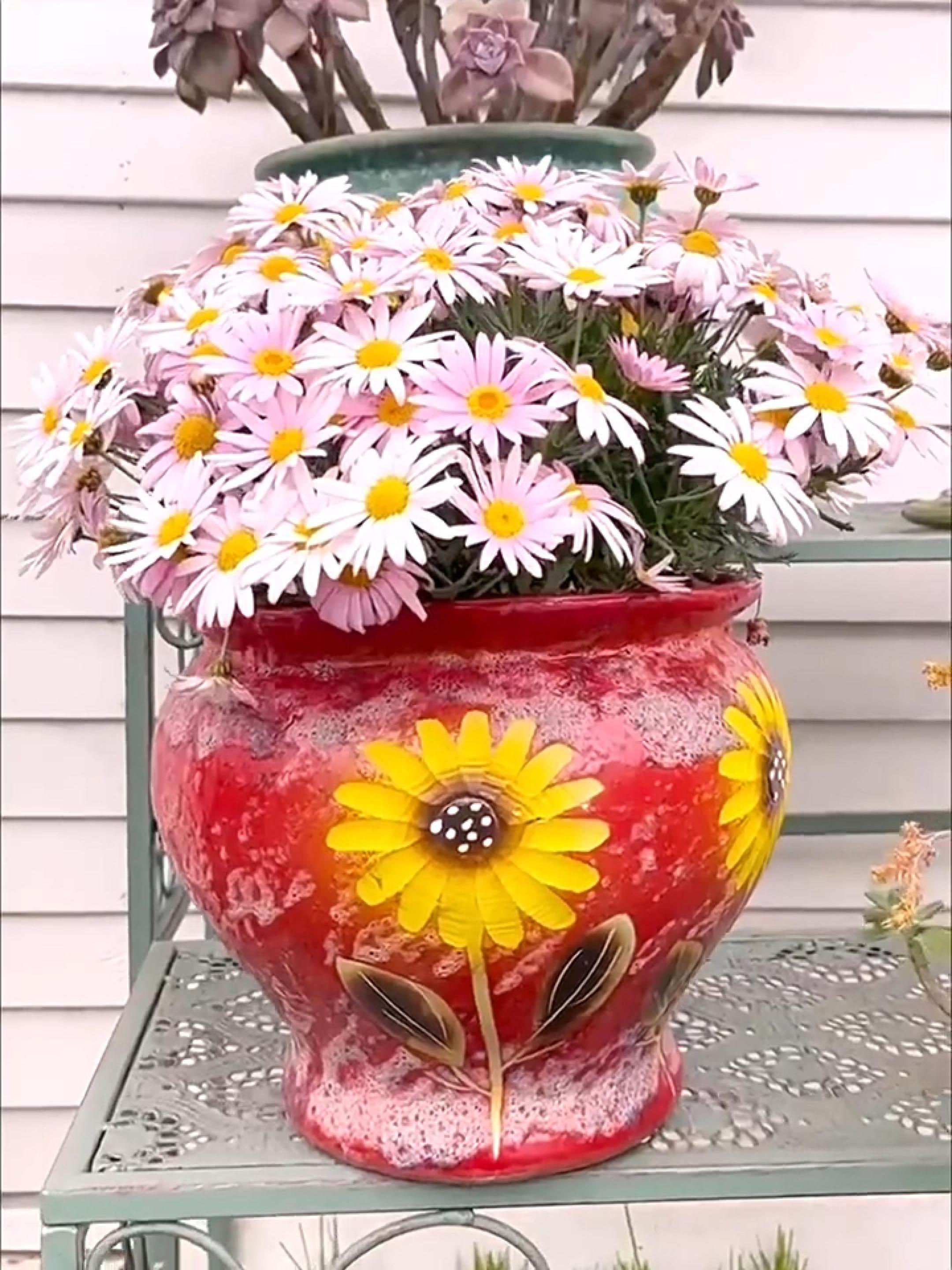 thumbnail video image 2 of Sungmor Ceramic Hand Painted Succulent Flower Pots, 9 Inch Large Pottery Pots for Indoor Outdoor Plants, Decorative Ceramic Vase for Flower Arrangement Home Decor, Vintage Centerpieces Flowerpot, 2 of 7