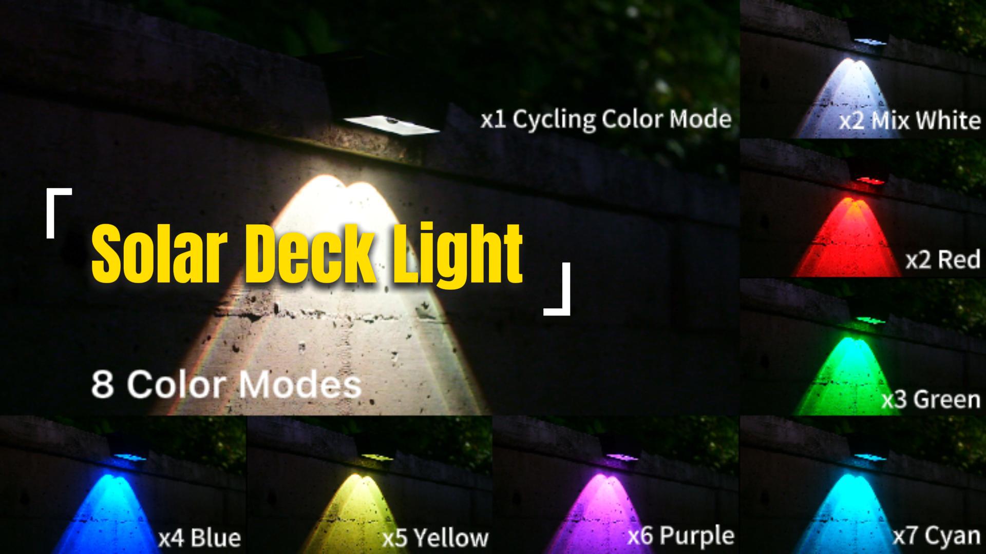 thumbnail video image 2 of Yinghao 8 pack Color Change Solar Fence Lights Outdoor Waterproof Led Accent RGB Lamp Decorative Lighting with Spot Len for for Deck, Railing, Stair,, 2 of 8