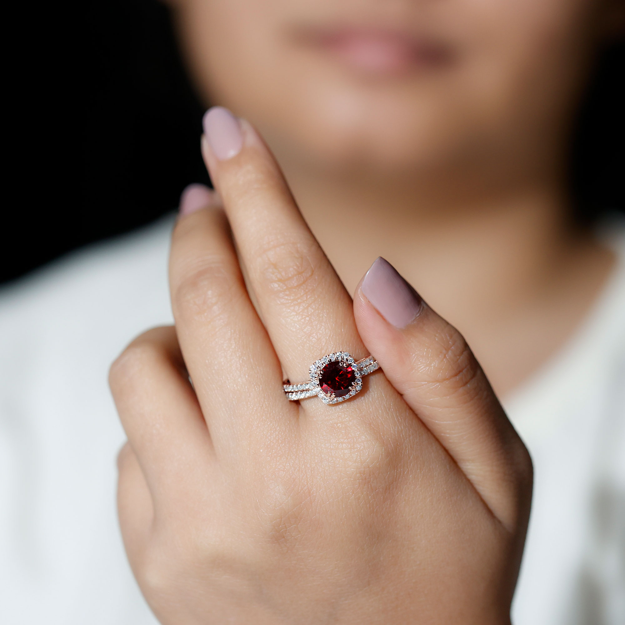 thumbnail video image 2 of Rosec Jewels Certified Lab Grown Ruby Bridal Ring Set for Women - Ruby Engagement Ring with Wedding Band - AAAA Quality, 925 Sterling Silver, US 4.00, 2 of 8