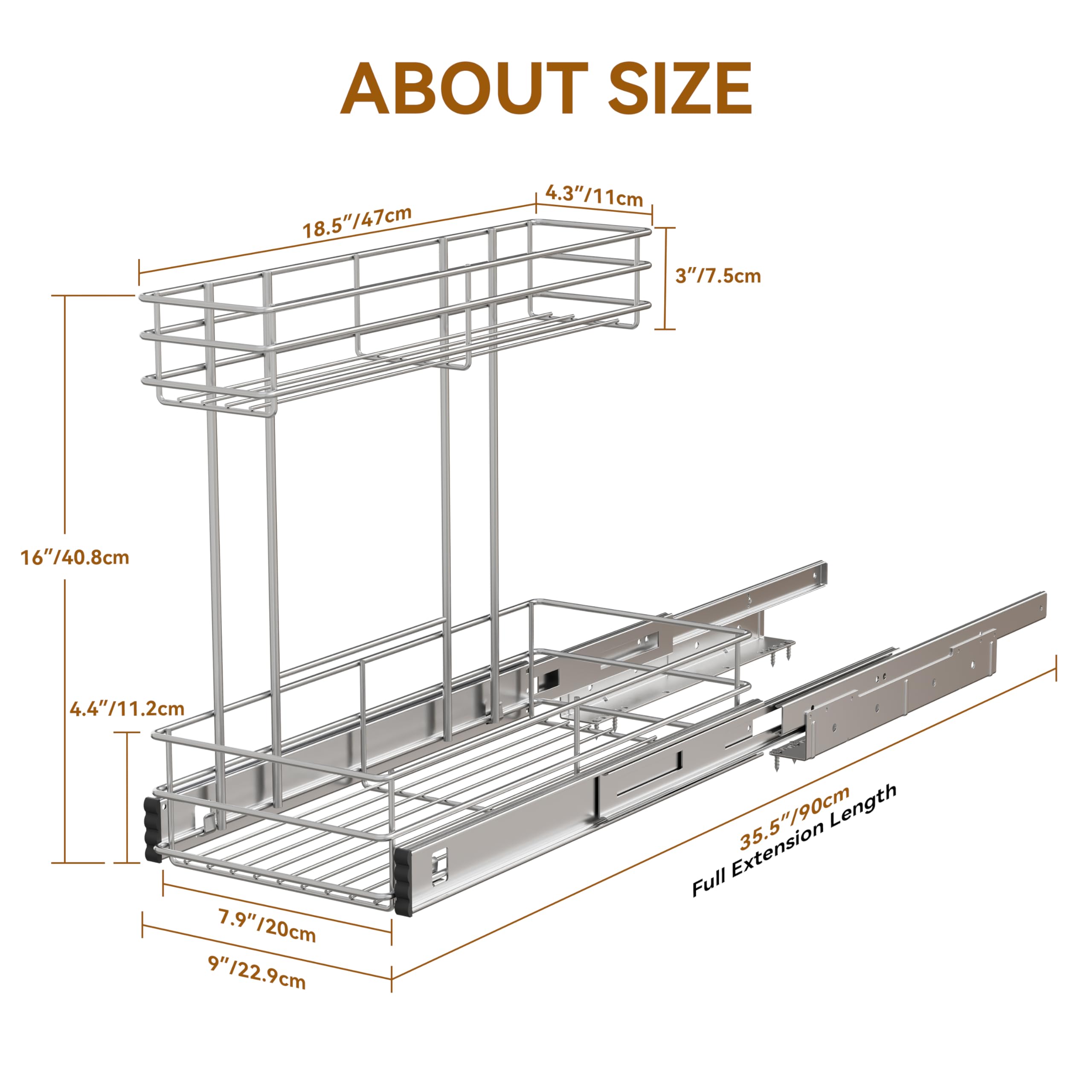 thumbnail video image 2 of STORKING 2 Tier Under Sink Pull Out Cabinet Organizer Slide Wire Shelf Basket for Kitchen Base Cabinets 9" W 18.5" D 16" H, 2 of 9