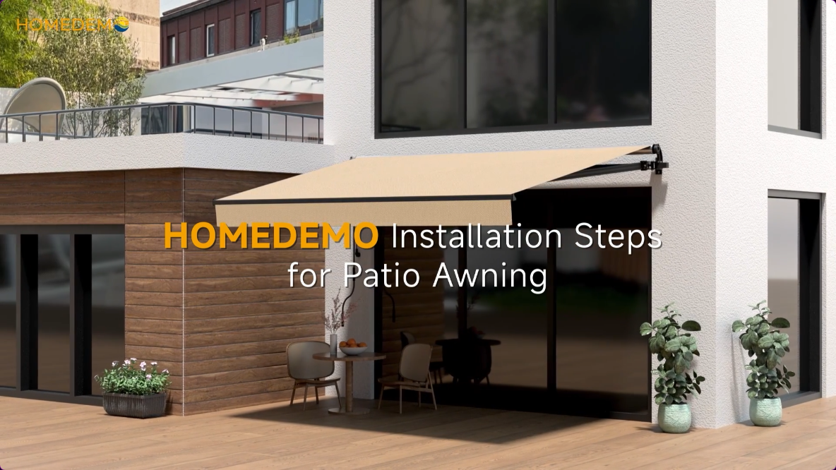 thumbnail video image 2 of HOMEDEMO 10x8 Electric Retractable Awning for Patio, Motorized Awnings, Sunshade Shelter Crank Handle, UV & Waterproof Polyester Cover and Aluminum Frame for Balcony, Yard, Outdoor Deck, Beige, 2 of 7