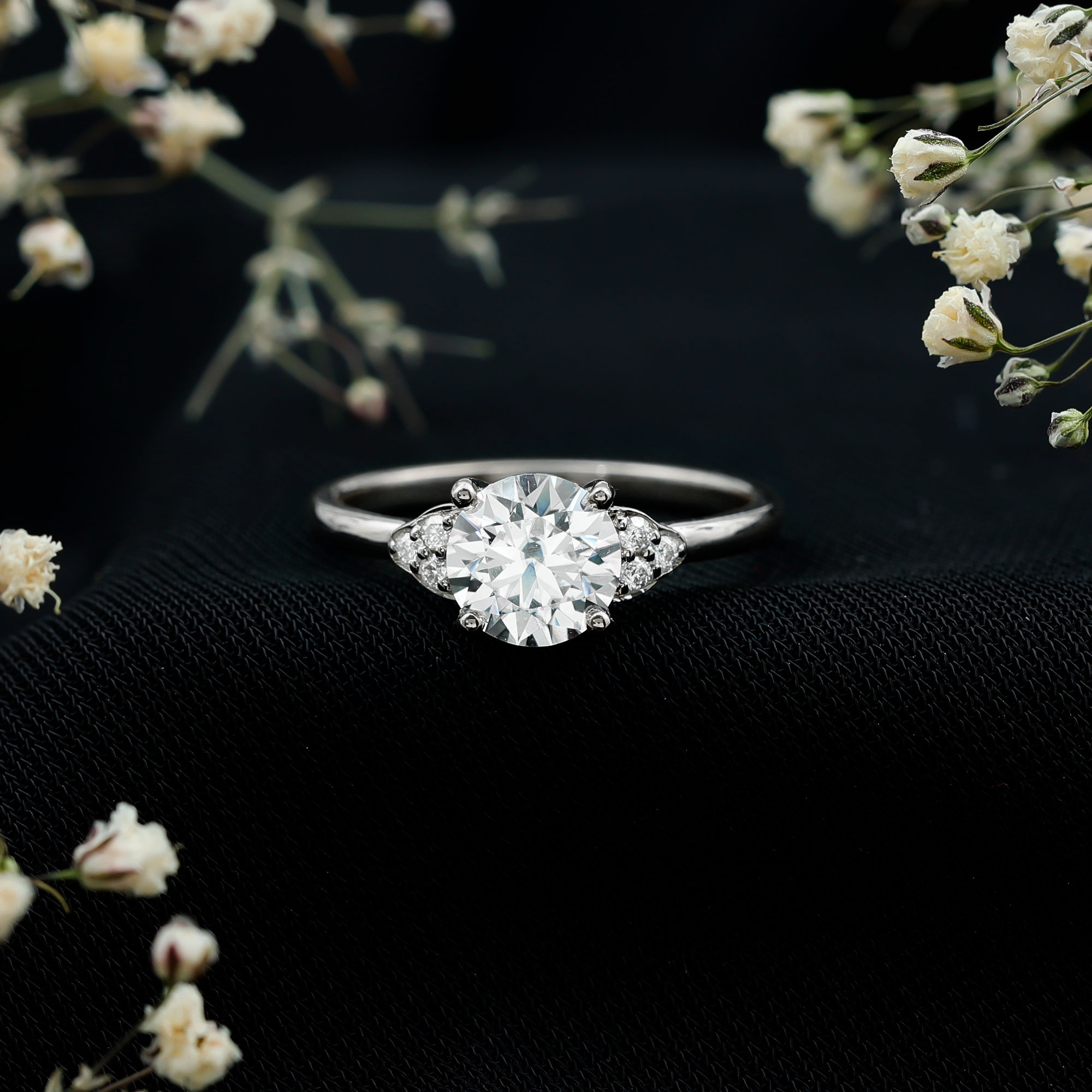 thumbnail video image 2 of Rosec Jewels Lab Created Diamond Engagement Ring with Accent - 7 mm Circle Ring - EF-VS Quality, 18K White Gold, US 11.50, 2 of 9