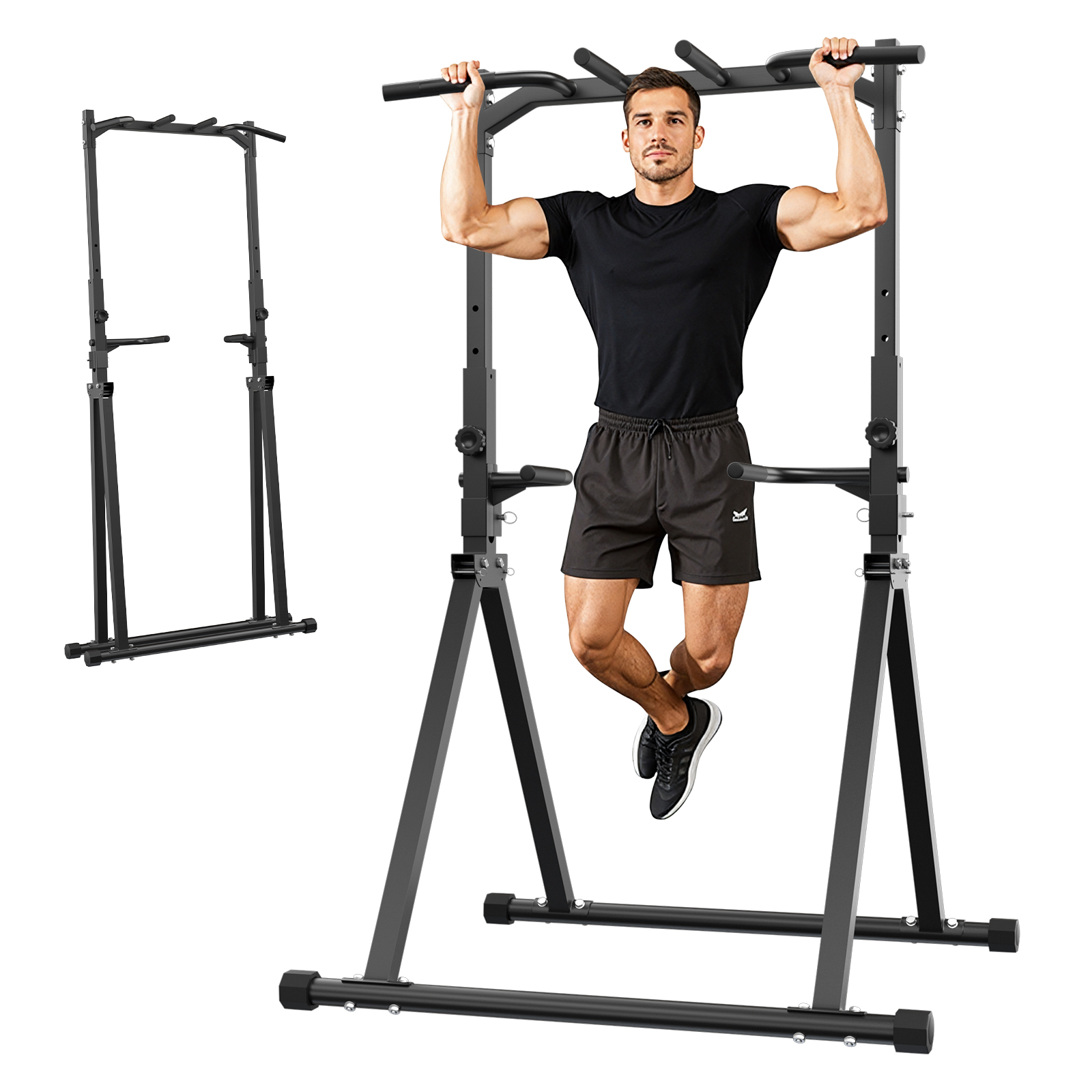 thumbnail video image 2 of Primy 350lbs Foldable Pull Up Bar Station, Pull Up Bar for Home Gym Workout, Free-Standing Dip Station Power Tower Strength Training Fitness Equipment, 2 of 8