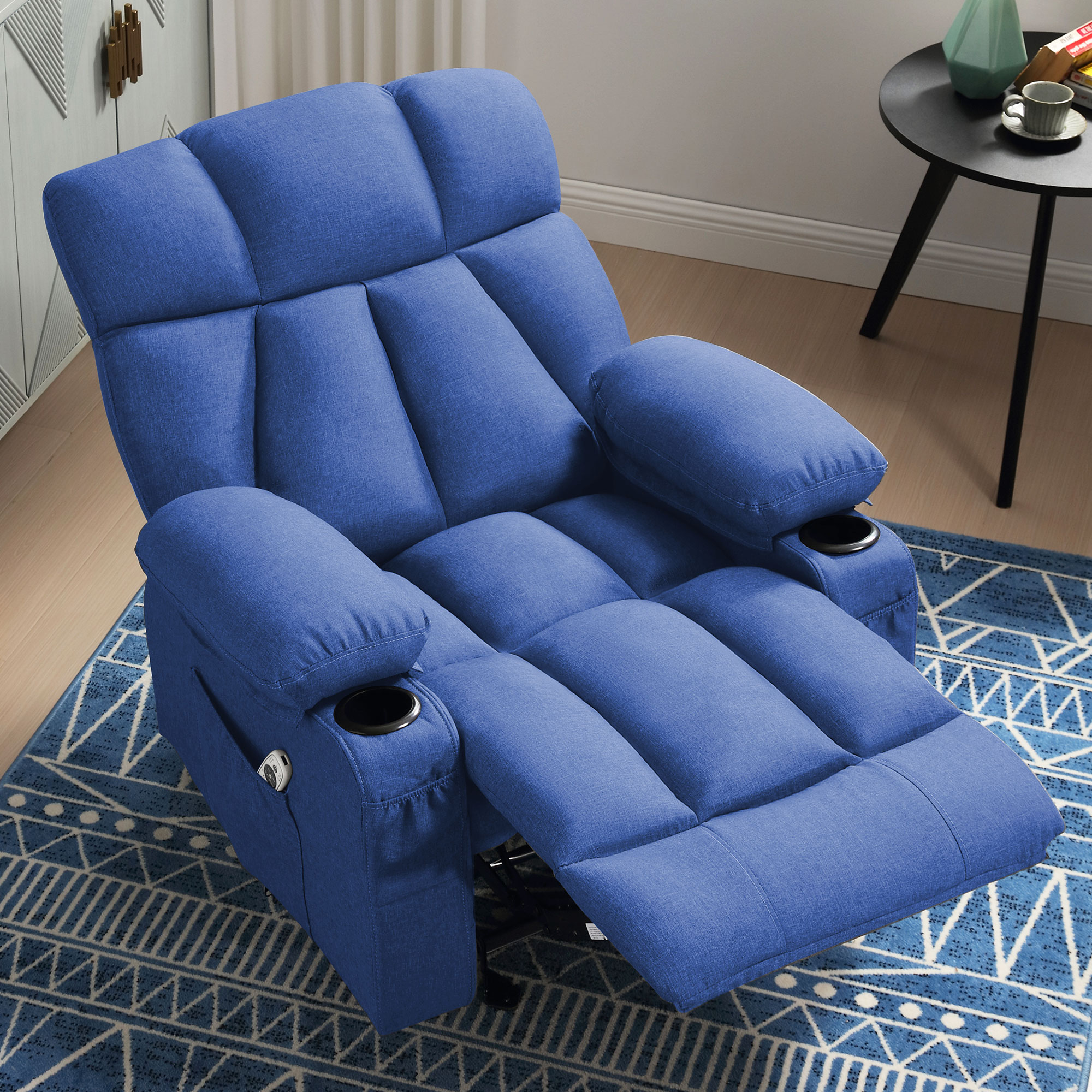 thumbnail video image 2 of JONPONY Manual Recliner Chair with Heat Therapy and Massage Function, Heavy Duty Reclining Mechanism Massage Chair, Elderly Single Rocker Sofa with Cup Holders for Bedroom Home Theater,Blue, 2 of 13
