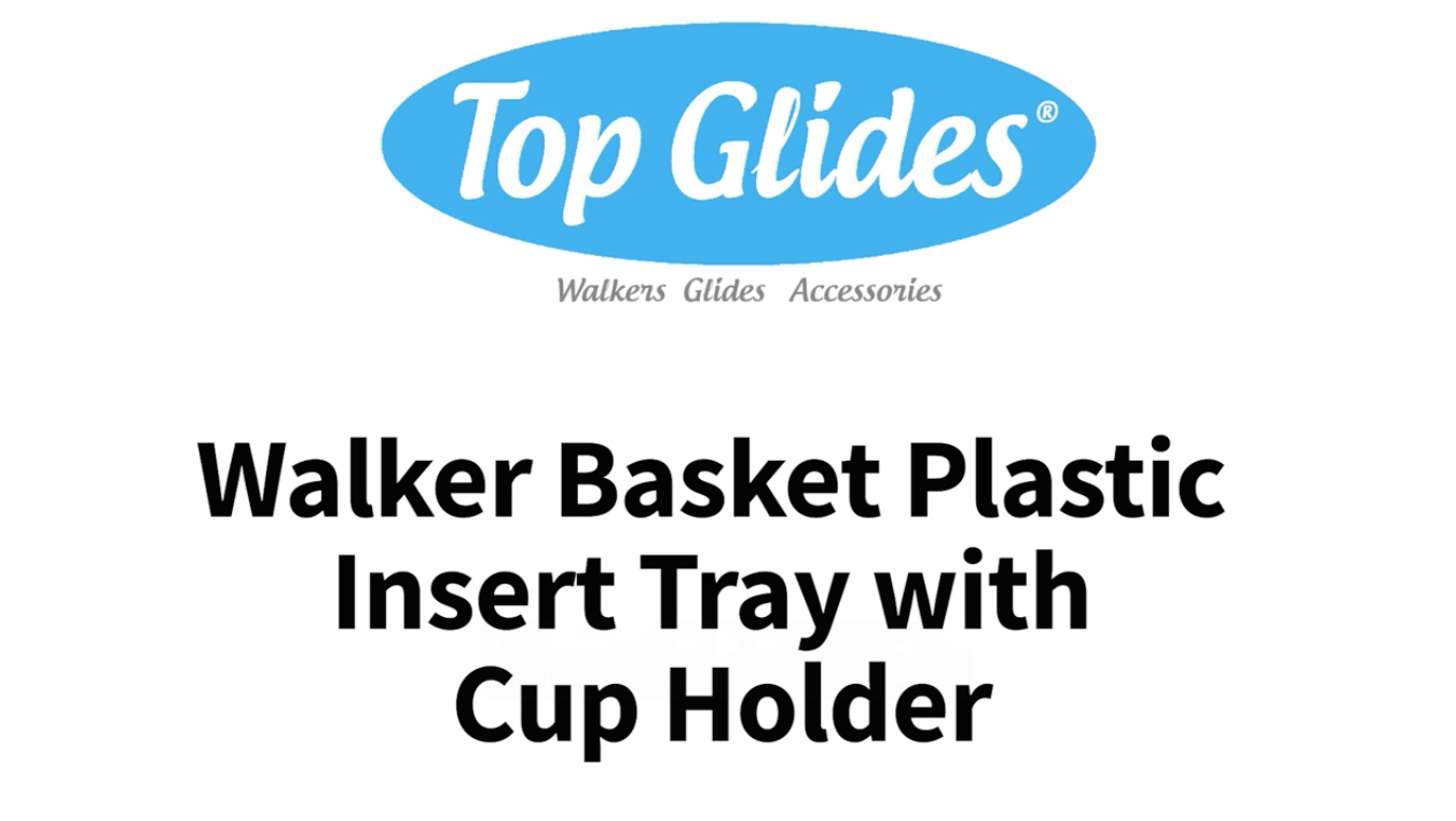 thumbnail video image 2 of Top Glides Extra-Thick Walker Basket Clear Plastic Insert/Tray/Cup Holder (Blue), 2 of 9