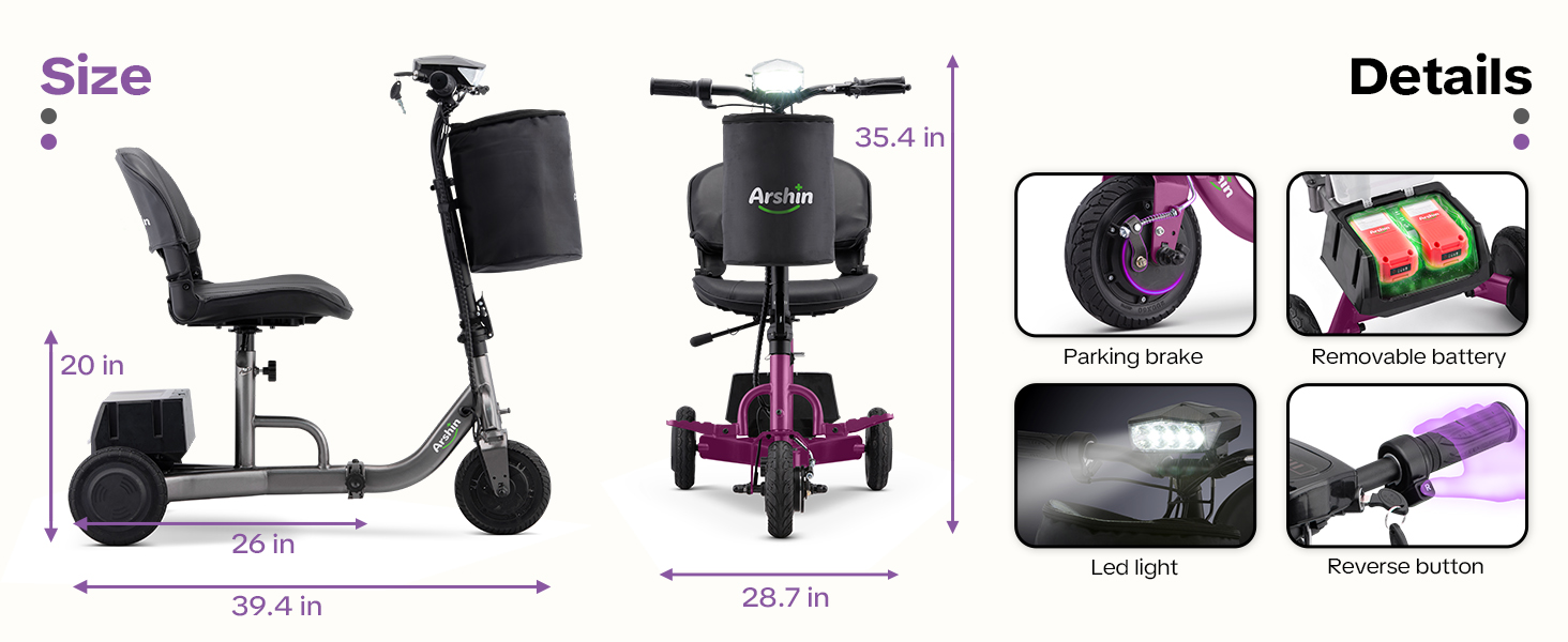 thumbnail video image 2 of Upgrade Mobility Scooter Lightweight Foldable,All Terrain Mobility Scooters for Seniors & Adults,Arshin 300lbs Electric Wheelchair Strong Device for Travel,2 Batteries,Variable Speed(Purple), 2 of 9