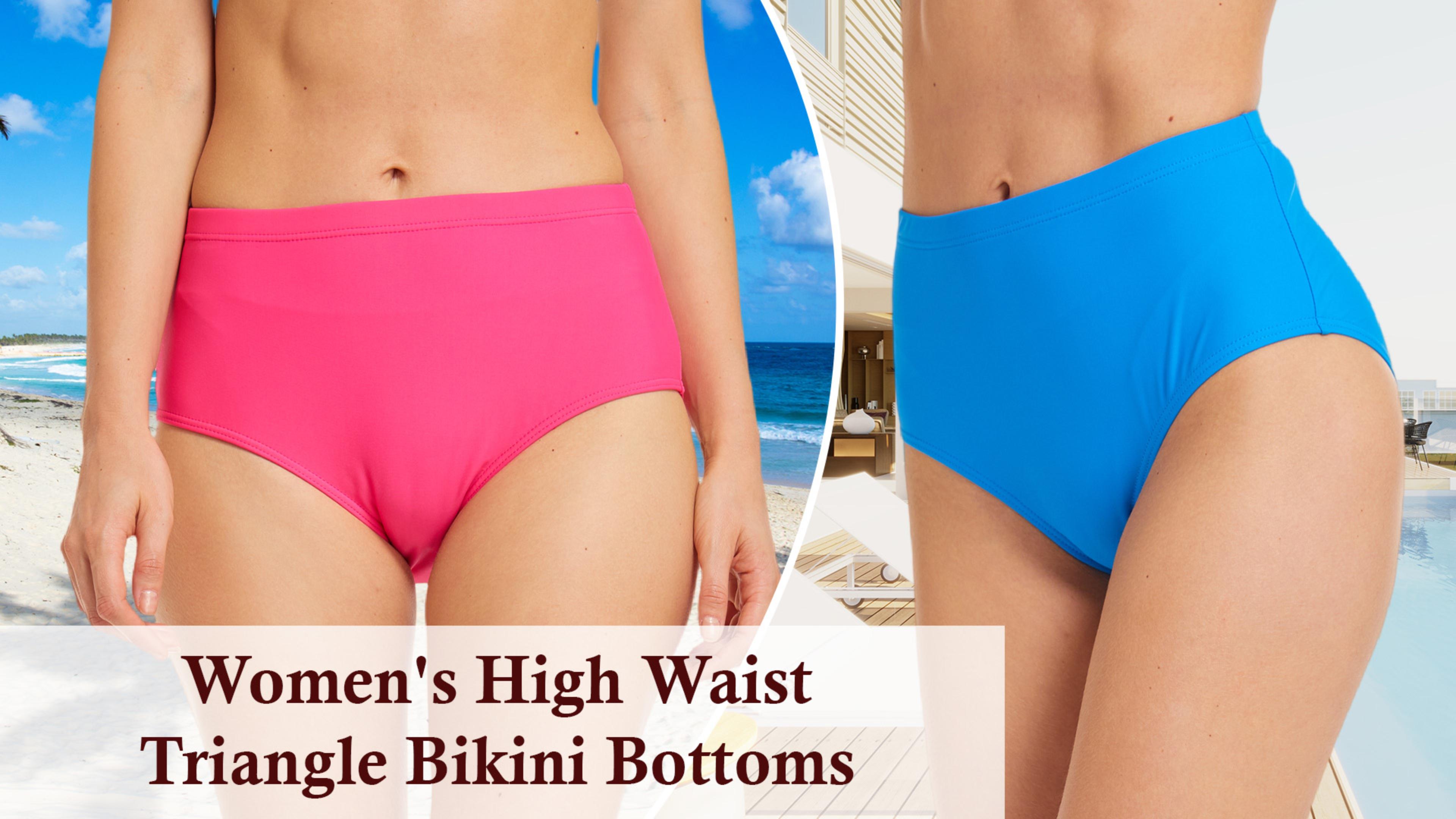 thumbnail video image 2 of FEOYA Bikini Bottoms for Women Mid Rise Full Coverage Swimsuit Bottoms Ladies Swim Briefs Basic Bathing Suit Swimwear Blue, 2 of 7