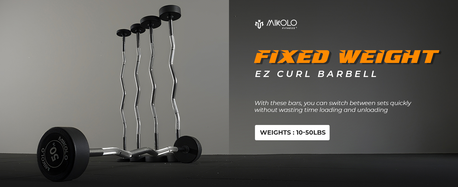 thumbnail video image 2 of Mikolo Rubber Coated Fixed Weight EZ Curl Barbell, Pre-Loaded Weights EZ Curl Solid Steel Barbells, Weighted Bar for Weightlifting Exercise （10LBS）, 2 of 12