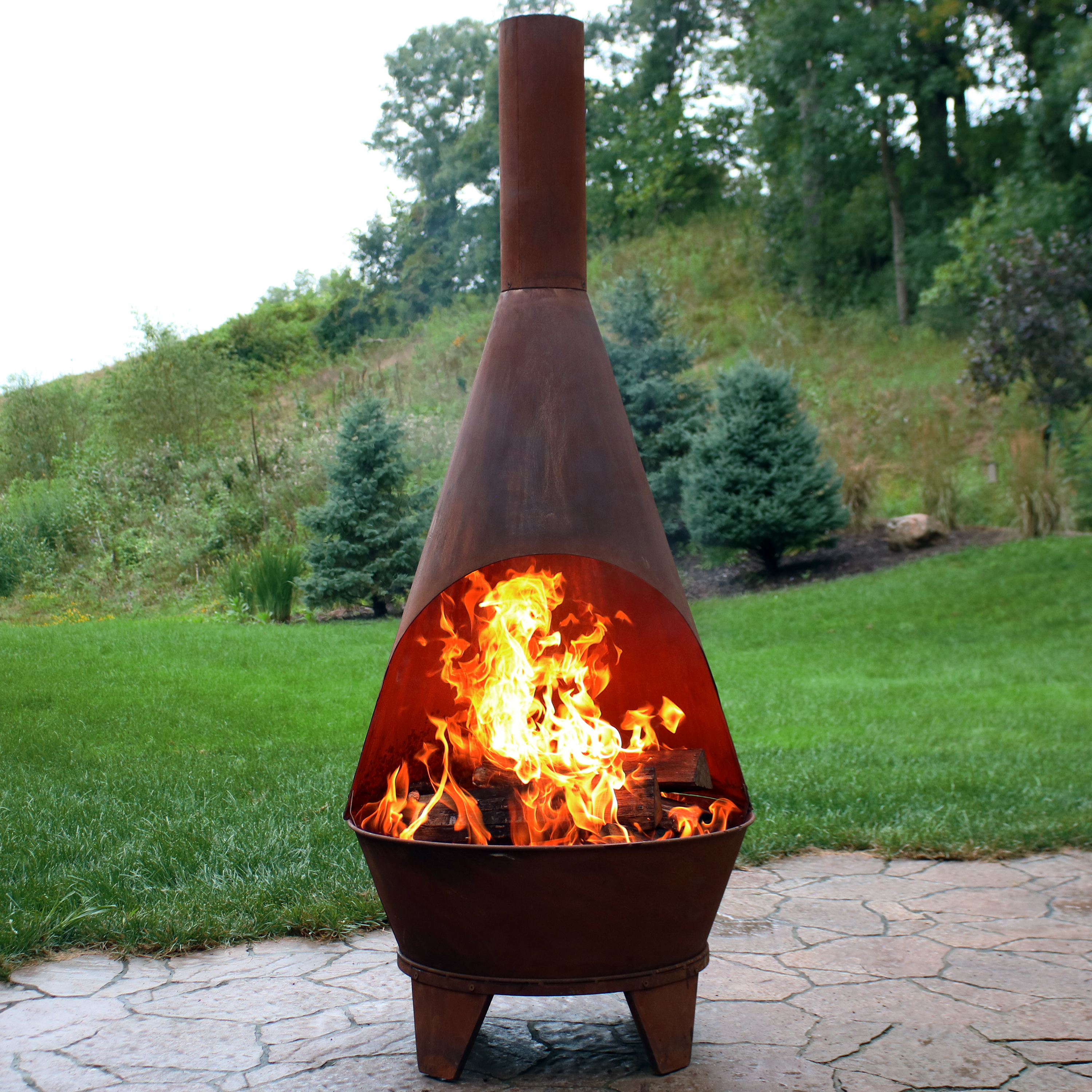 thumbnail video image 2 of Sunnydaze 75" Mexican-Style Rust Patina Finish Steel Wood-Burning Chiminea with Grill Grate, 2 of 15