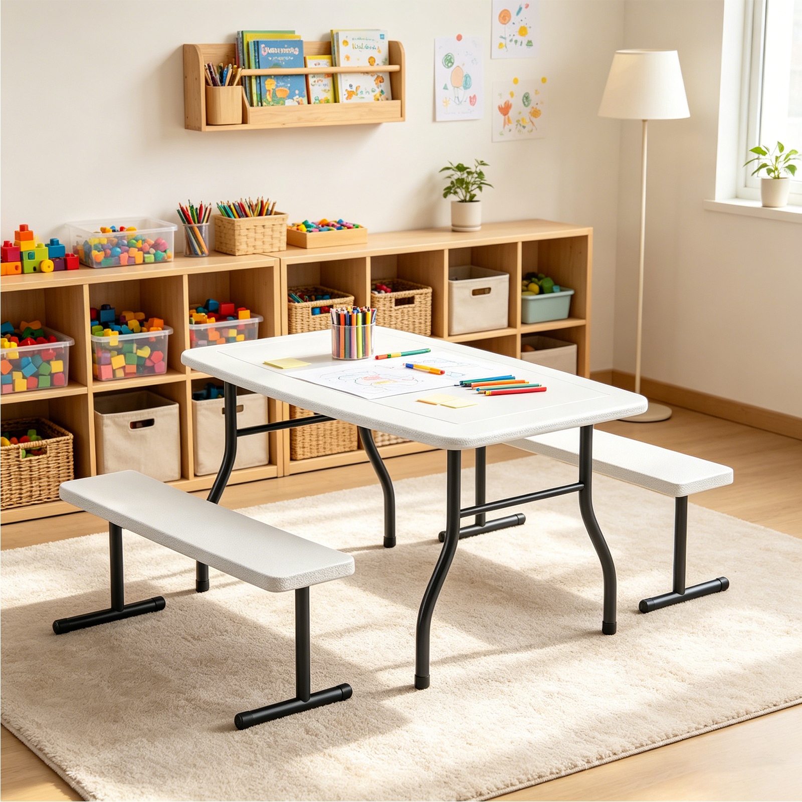 thumbnail video image 2 of WLLJOY 3-Piece Kids Picnic Tableset, Outdoor Portable Small Table with Long Bench, Waterresistance and Easy to Clean, Suitable for Patio, Garden and living Room, 2 of 11
