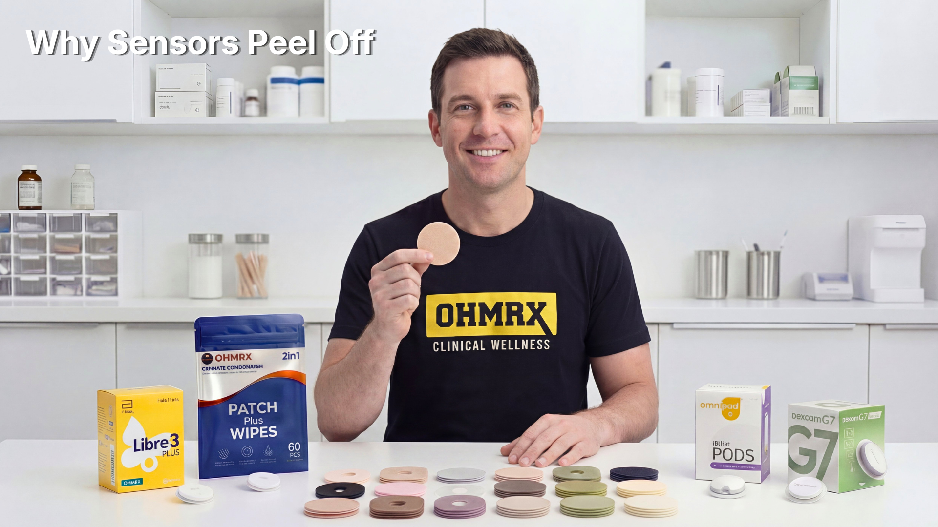 thumbnail video image 3 of OhmRx Libre 3, Libre 3 Plus & Lingo Adhesive Patch + OHM PREP Skin Prep Wipe – Waterproof CGM Overpatch Combo Pack, Hypoallergenic, Pre‑Cut Design (Tan, 2‑in‑1 Set), 3 of 14