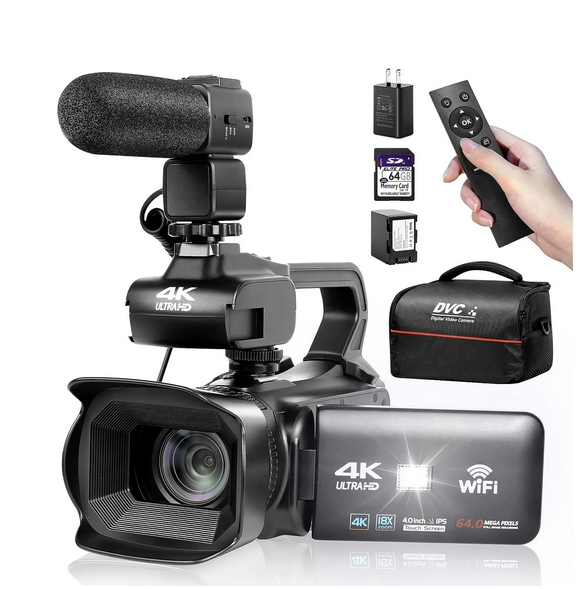 OIEXI 4K Video Camera, 18X Zoom, 64MP, Flip Screen, Microphone