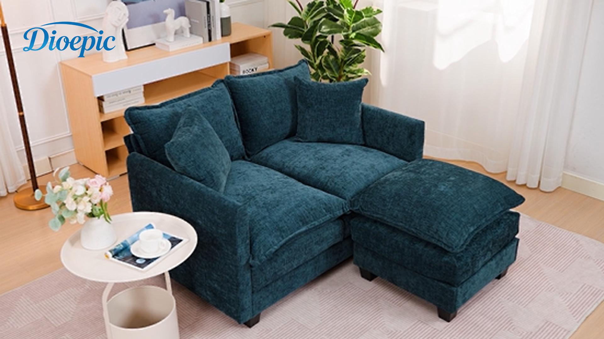 thumbnail video image 2 of Dioepic 50" Loveseat Sofa Deep Seat Chenille Fabric with 2 Pillows for Living Room and Small Spaces, Beige, 2 of 10