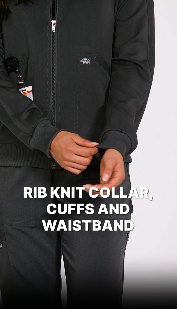 thumbnail video image 2 of Dickies Balance Scrubs Jacket For Women Zip Front DK365, 2 of 9