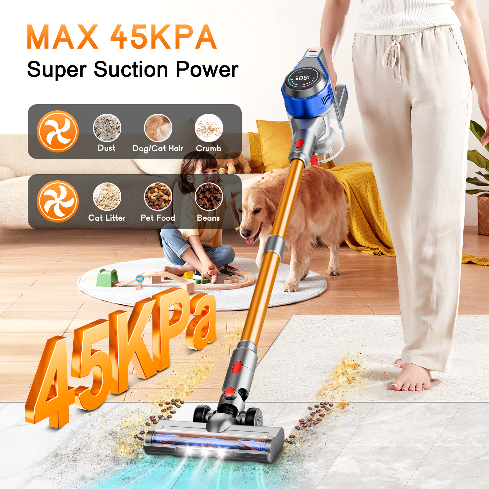 thumbnail video image 2 of BSNAW Cordless Vacuum Cleaner,8-in-1 Lightweight 45KPa Powerful Suction Stick Vacuum,45Mins Runtime for Carpet, Hard Floor, Pet Hair, 2 of 13