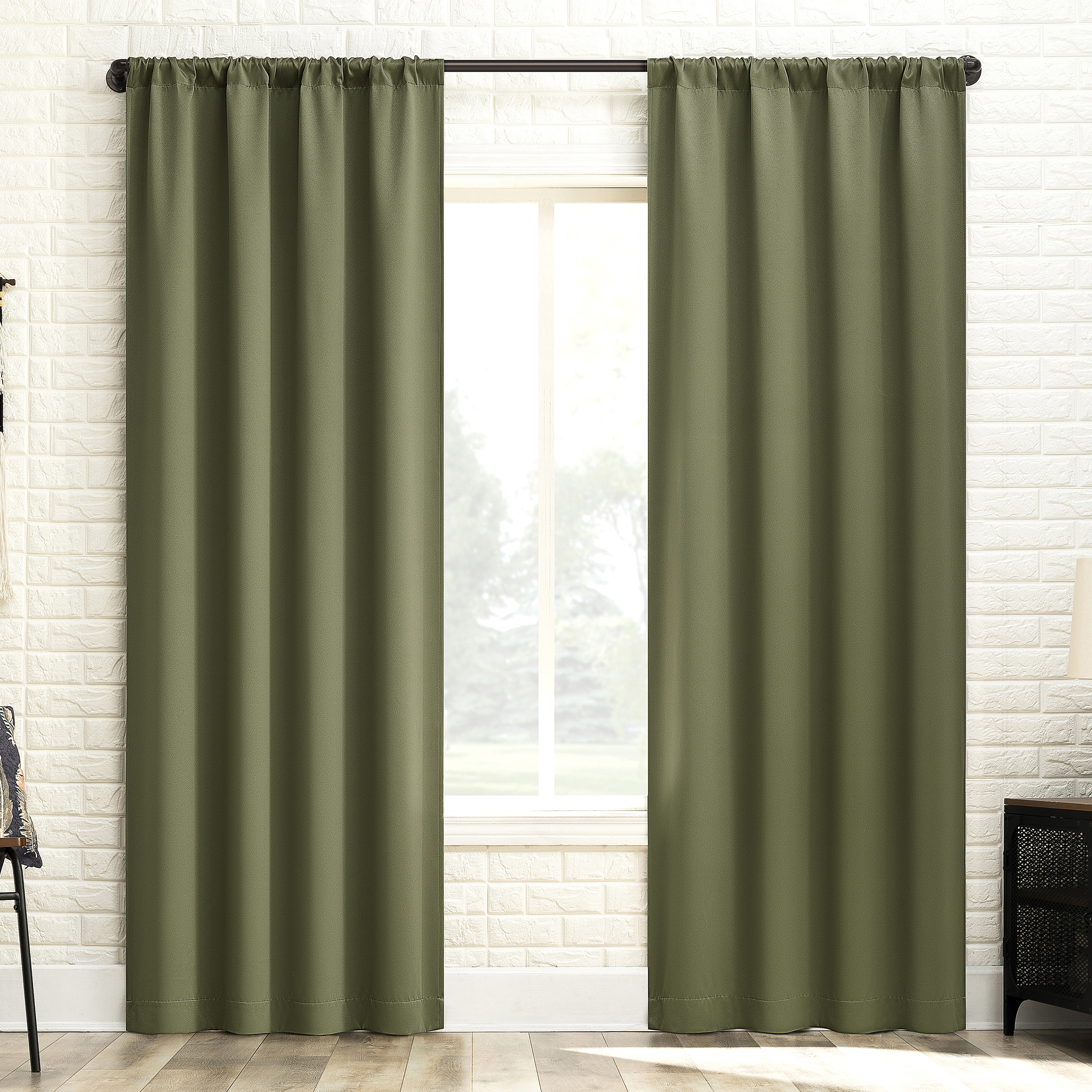 thumbnail video image 2 of Sun Zero Bergen 2-pack Dorm Curtain Theater Grade Extreme 100% Blackout Rod Pocket Curtain Panel Pair, Sage Green, 40"W x 84"L (2 Panels), 2 of 9