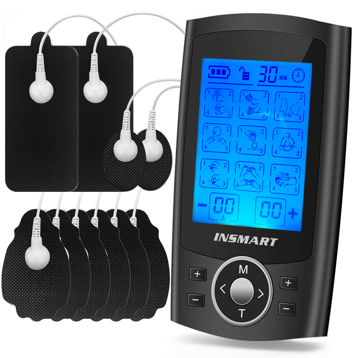 thumbnail video image 2 of INSMART TENS Unit Rechargeable Muscle Stimulator EMS Dual Channel with 10 Reusable Electrode Pads 36 Modes for Back Neck Pain Muscle Therapy Pain Management Pulse Massager, 2 of 11