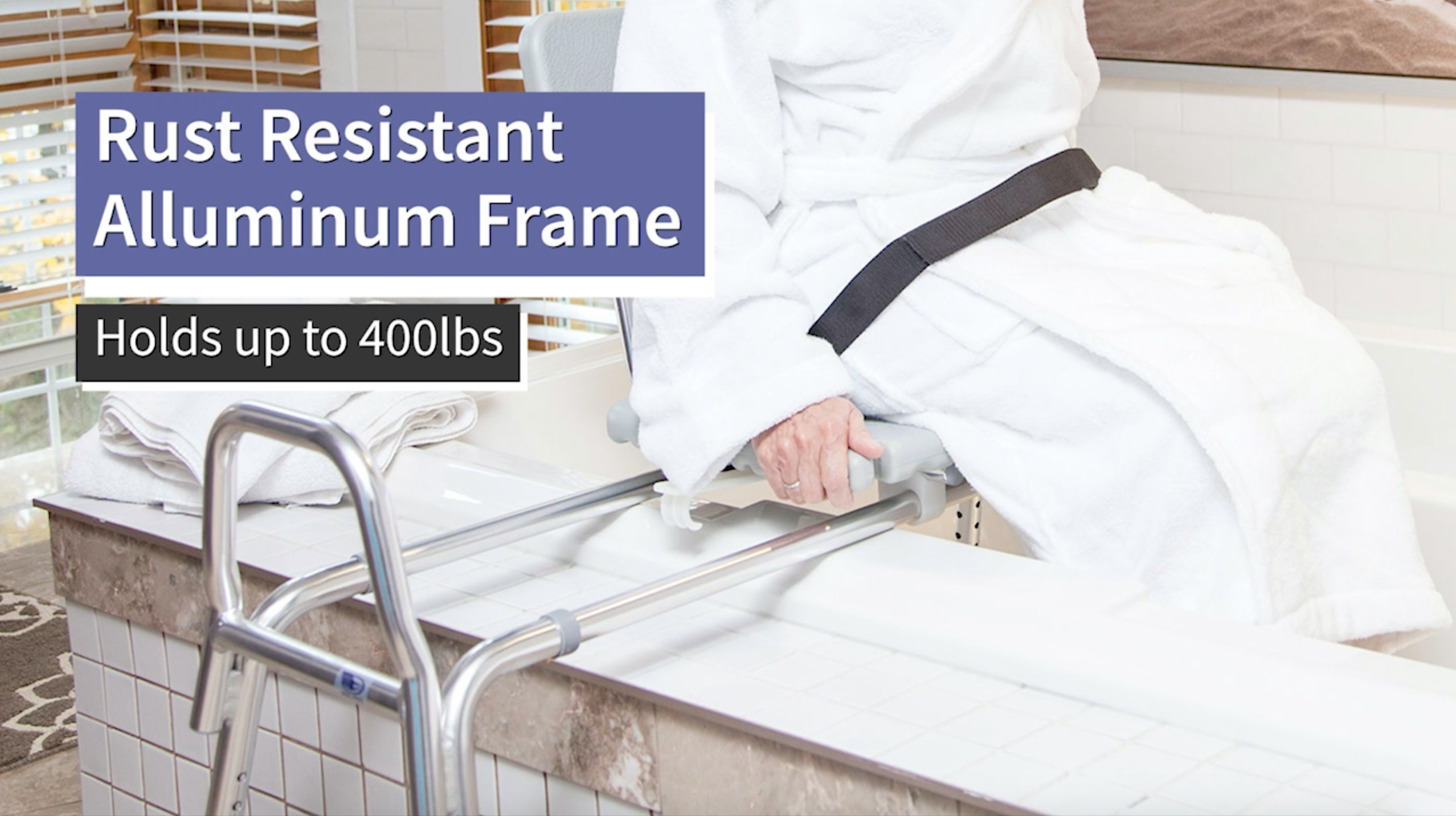 thumbnail video image 2 of Tub Transfer Bench and Sliding Shower Chair Made of Heavy Duty Non Slip Aluminum Body and Plastic Seat with Adjustable Seat Height and Cut Out Access Holding Weight Capacity up to 400 lbs, Gray, 2 of 9