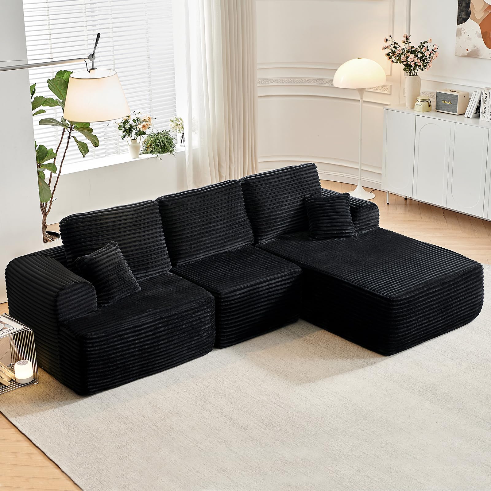 thumbnail video image 2 of NBLDGT 106\" Oversized L-Shaped Sectional Sofa Modern Modular Cloud Couch with Deep Seating Upholstered Sofa for Living Room Bedroom, No Assembly Required, Black, 2 of 11