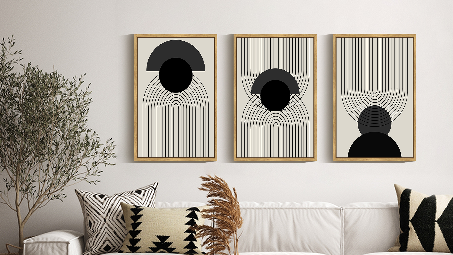 thumbnail video image 2 of SHENIFY Black Boho Wall Art - Minimalist Mid Century Modern Framed Canvas Prints (Set of 3, 12x16in), 2 of 7