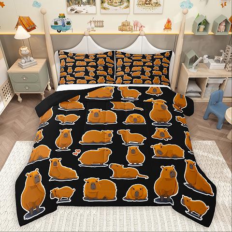thumbnail video image 2 of Homewish Brown Kawaii Capybara Full Size Comforter Sets,Colorful Rainbow Bedding Comforter Set,Cute Multicolor Loves Bedding Sets For Girl Teens,Ultra Soft Home Decor Reversible,3pcs, 2 of 9