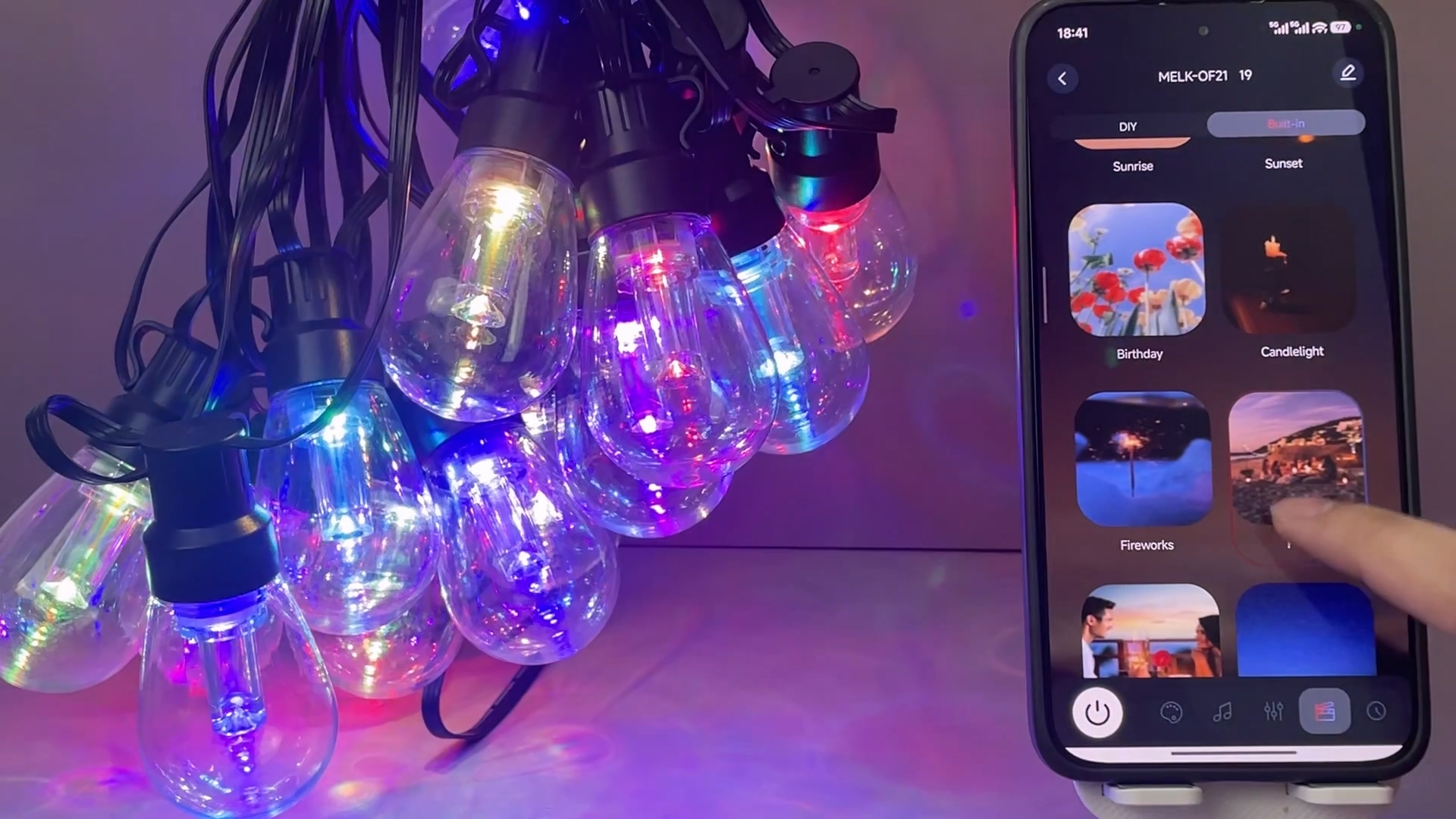 thumbnail video image 2 of BDEKIL 200FT RGB+IC LED Outdoor String Lights, Color Changing with Chasing Effects, Waterproof, Dimmable, Shatterproof Bulbs, 2 of 8