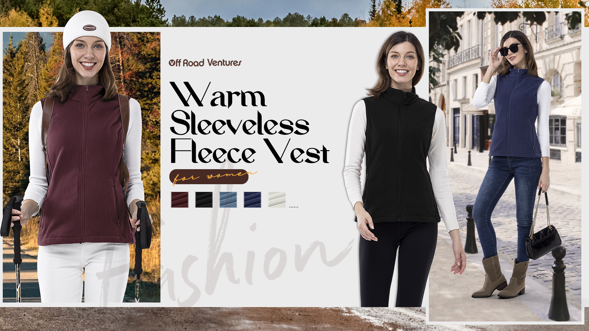 thumbnail video image 2 of Off Road Ventures Womens Fleece Lined Vests Lightweight Zip Up Outerwear Sleeveless Vest Jacket for Running Hiking Travel, 2 of 7