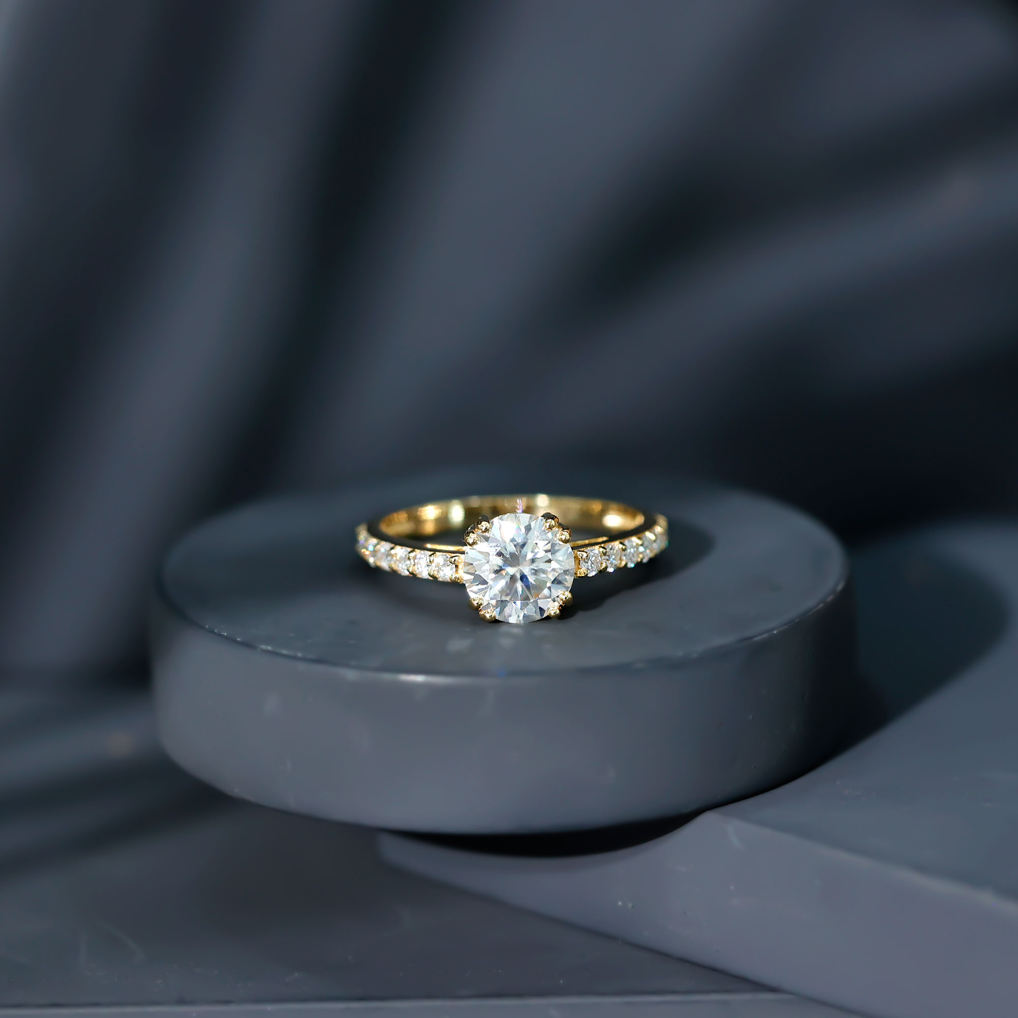 thumbnail video image 2 of Rosec Jewels Sterling Silver Moissanite Engagement Ring 2 Carat (D-VS1 Quality) 8 mm Round Cut Moissanite Ring, US 7.00, 2 of 9