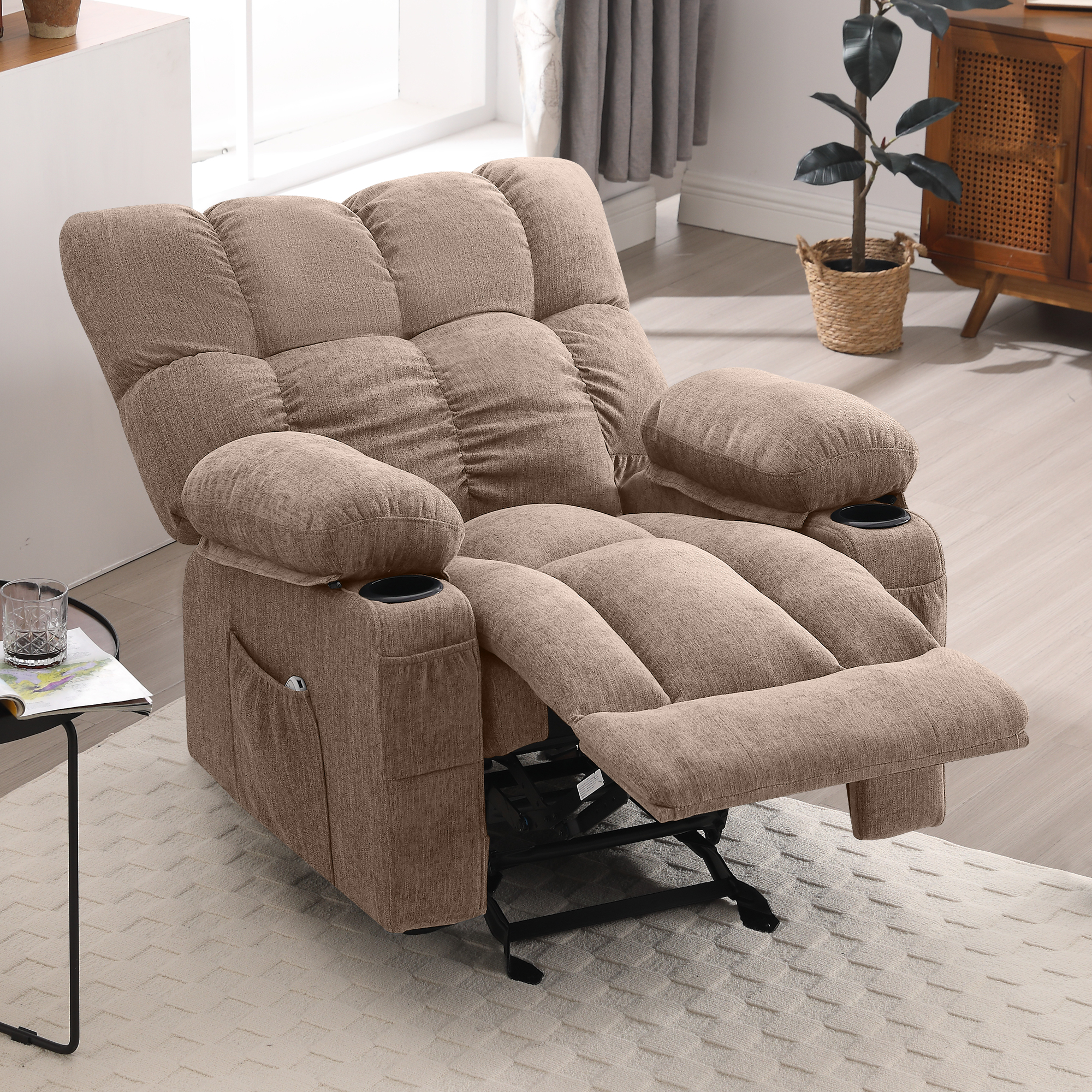 thumbnail video image 2 of JONPONY Manual Recliner Chair with Heat Therapy and Massage Function, Heavy Duty Reclining Mechanism Massage Chair, Elderly Single Rocker Sofa with Cup Holders for Bedroom Home Theater,Brown, 2 of 17