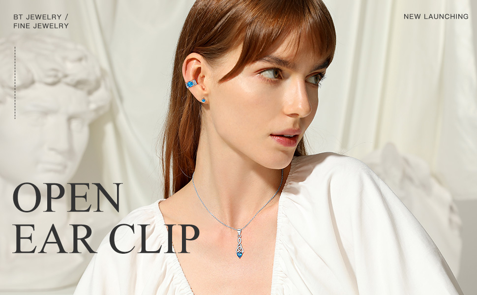 thumbnail video image 2 of Bestyle Sterling Silver Ear Cuff Birthstone Earrings, April Created Diamond Clip On Cartilage Earrings for Women Christams Jewelry Gifts, 2 of 8