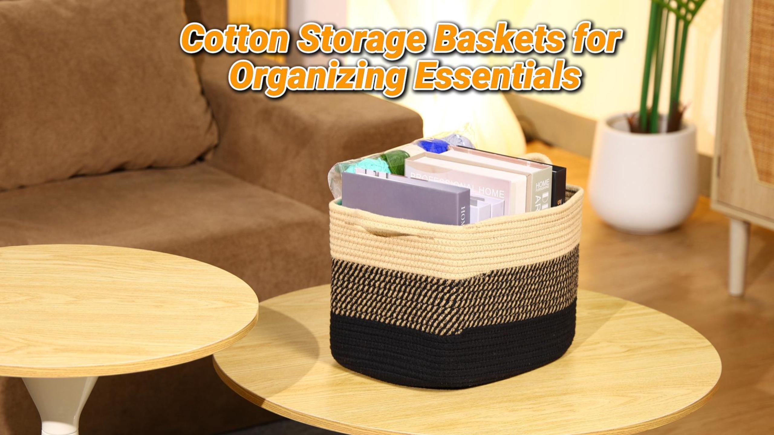 thumbnail video image 2 of LIZEVINC Cotton Rope Storage Basket with Handles, Rectangle Woven Blanket Basket for Living Room, Bedroom, Baby Room, Laundry and Toy Organizer, 13.8 x 9 x 8.5 Inch, 2 of 11