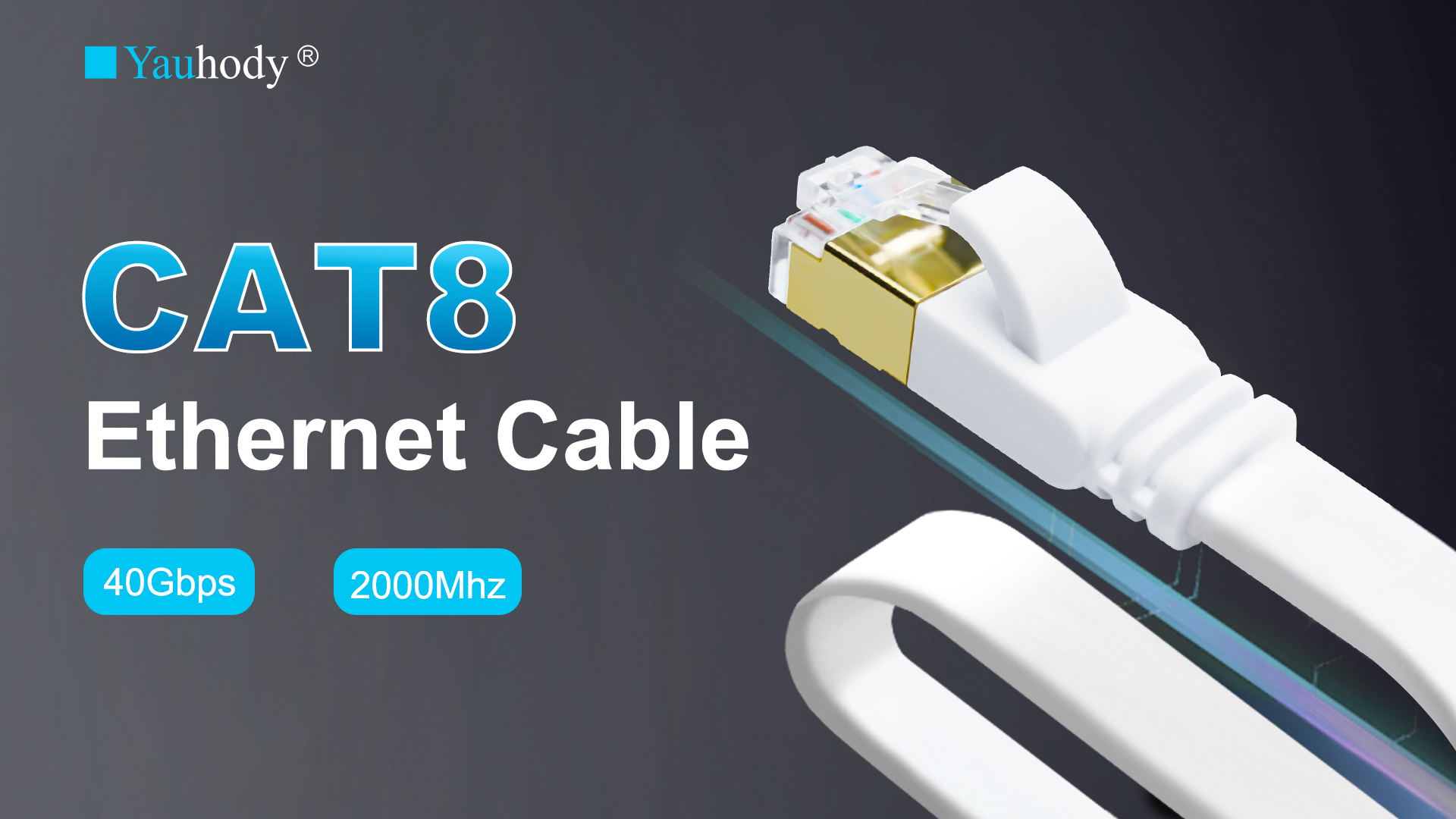 thumbnail video image 2 of Yauhody Cat 8 Ethernet Cable 20FT High Speed 40Gbps Flat Internet Network LAN Cable for Gaming,PS5,Xbox,Switches, 2 of 9