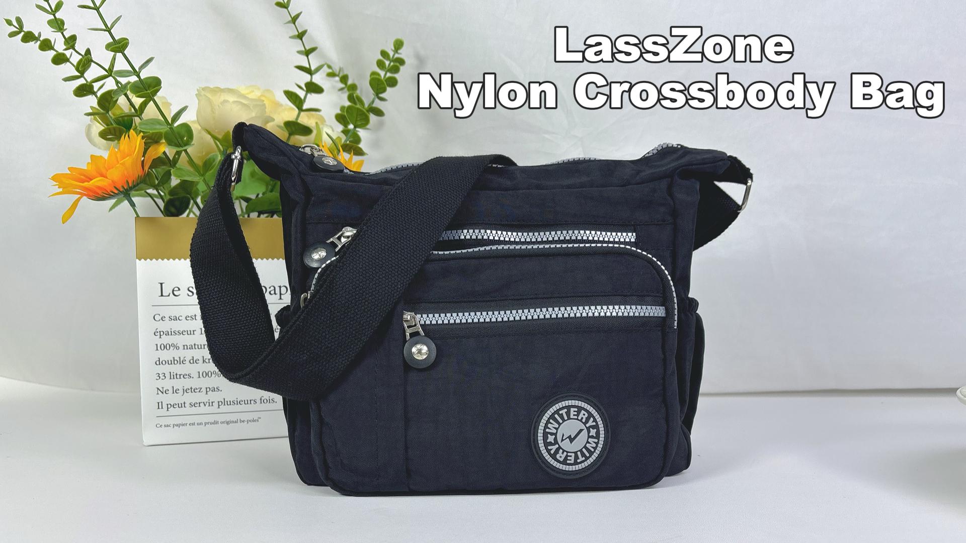 thumbnail video image 2 of KXF Womens Nylon Crossbody Bag Waterproof Shoulder Purse Multi Pocket Tote Travel Messenger Bag, 2 of 8