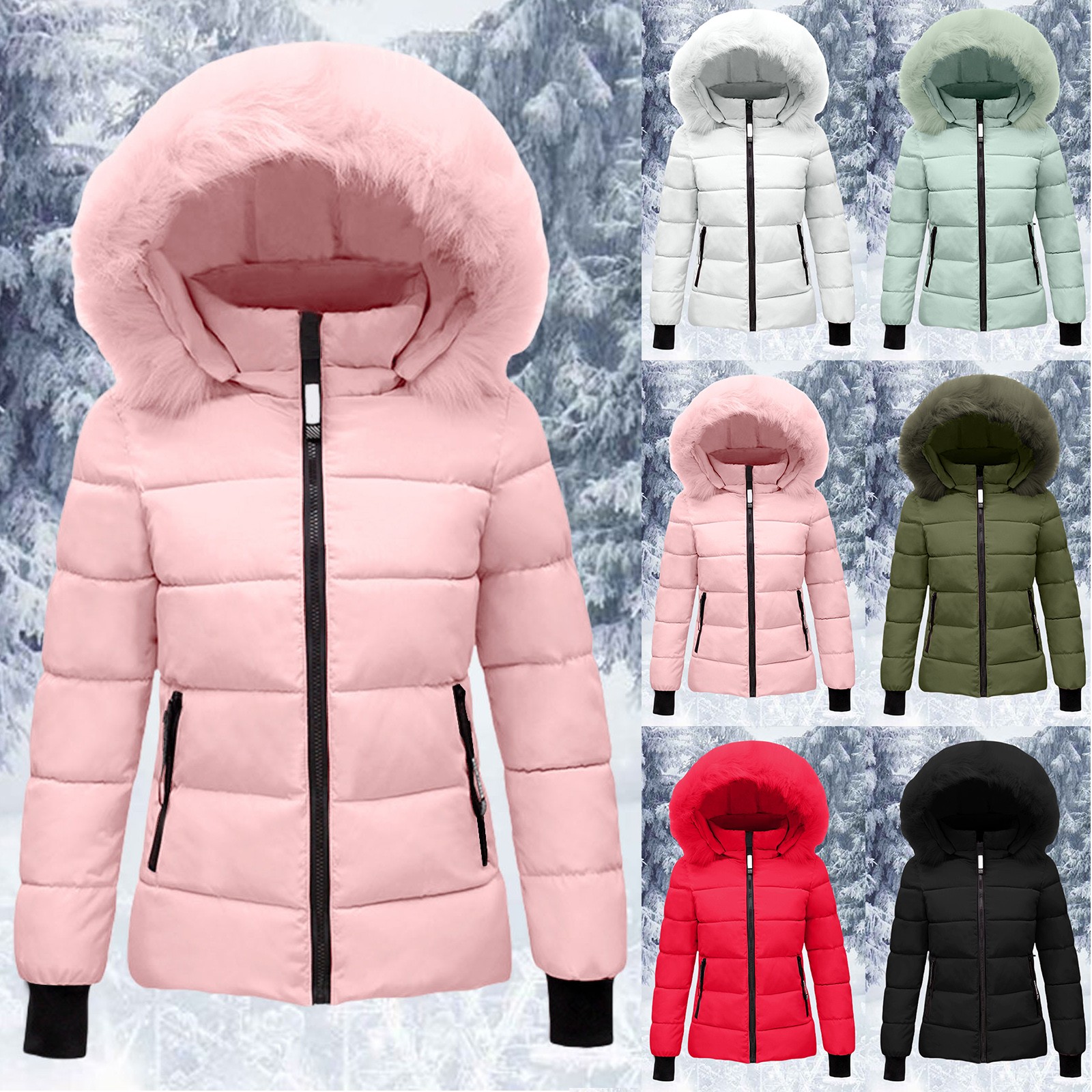 thumbnail video image 2 of Clearance! WoMen's Hooded Warm Winter Coat Quilted Thicken Puffer Jacket Winter Cotton Jacket with Hood Waist Plush Overcome Outer Coat Outdoor Skiing Snowboarding Coat, 2 of 5