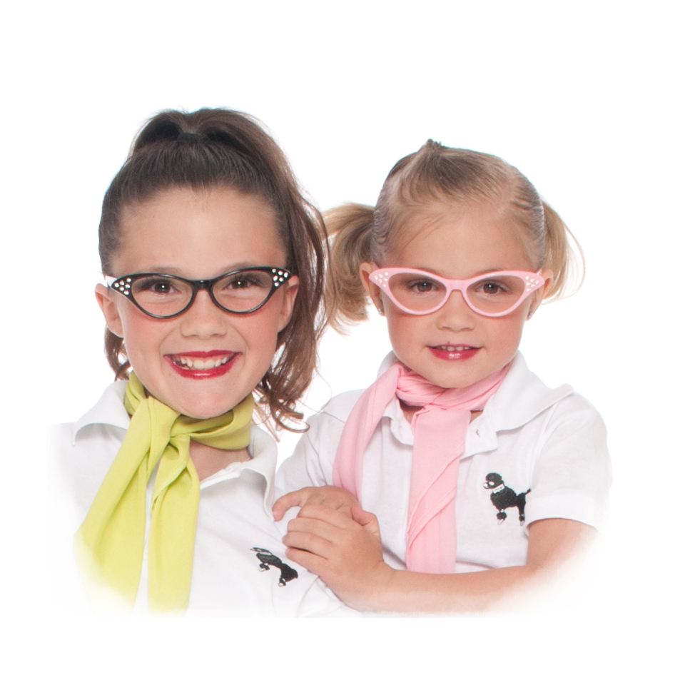thumbnail video image 2 of Hip Hop 50's Shop 1950s Cat-Eye Glasses for Kids, Plastic Costume Glasses with Rhinestones (Child Light Pink), 2 of 7