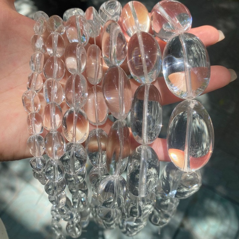 thumbnail video image 2 of 1 strand natural Brazilian clear quartz crystal beads – irregular round freeform loose gemstones for DIY jewelry making, bracelet & necklace supplies, 2 of 4