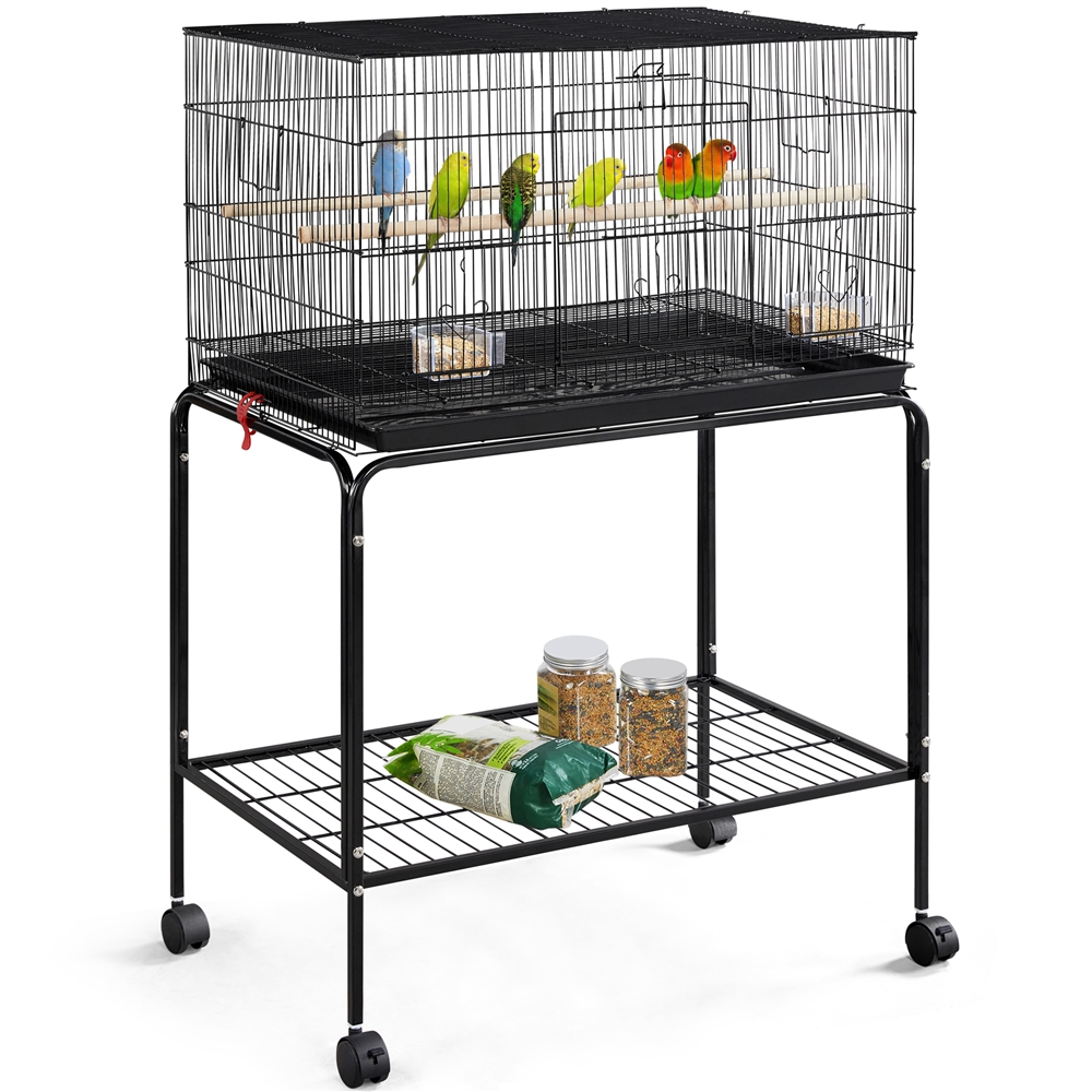 thumbnail video image 2 of Yaheetech 47-in Flight Birdcage with Rolling Stand for Small Birds Parrots Parakeets Conures, Black, 2 of 14