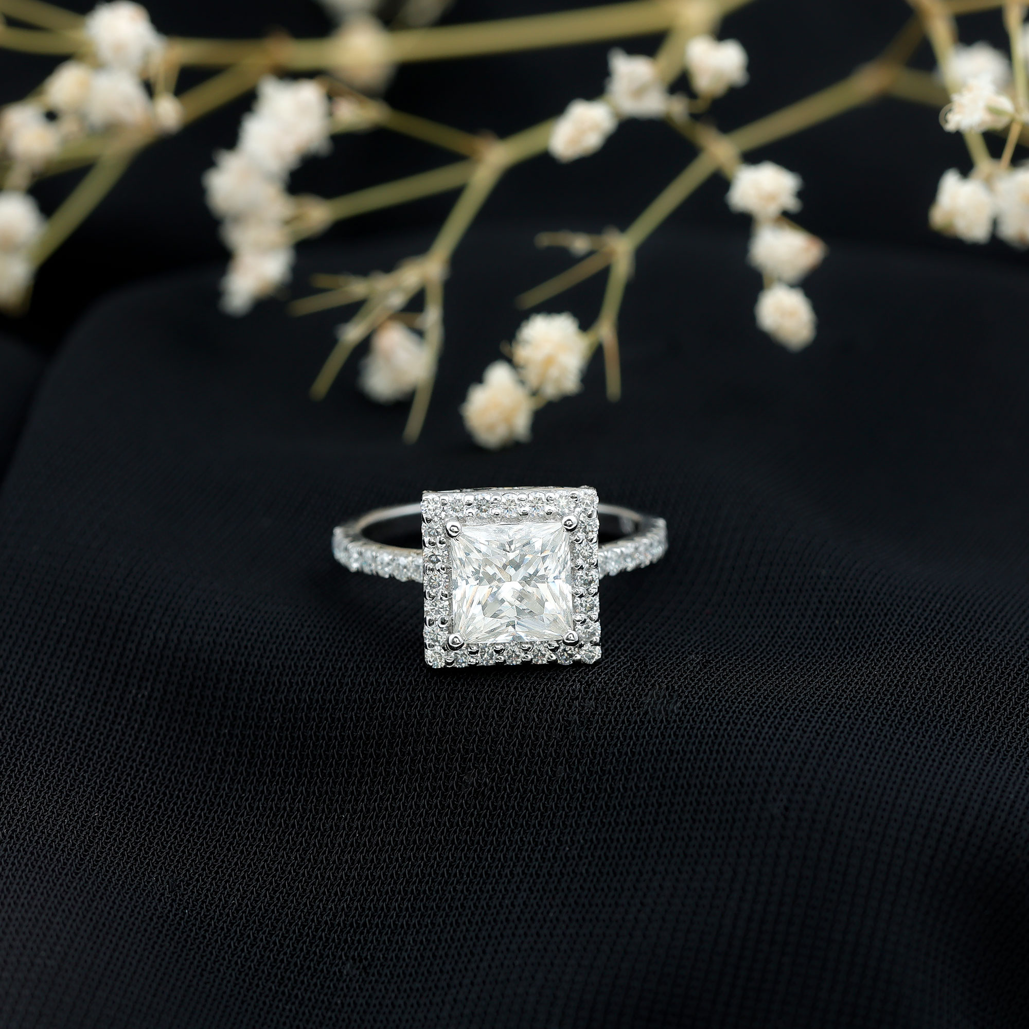 thumbnail video image 2 of Rosec Jewels Certified Moissanite Princess Cut Engagement Ring 3 Carat - Moissanite Halo Ring - 8 mm - D-VS1 Quality, 18K Yellow Gold, US 11.00, 2 of 8