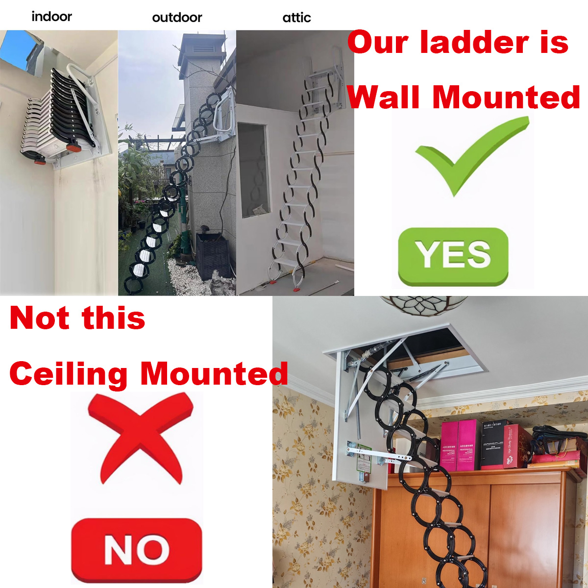 thumbnail video image 2 of Alloy Attic Ladder, 12 Steps Attic Staircase with Wall-Mounted Handrail, Maximum Load Capacity 1200 lbs Attic Ladder Pull Down System, Suitable for Attics, Garages, Roofs, Basements​, 2 of 11