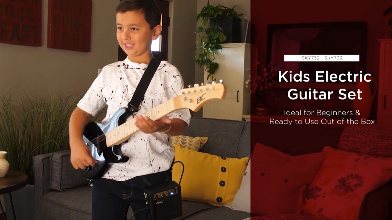 thumbnail video image 2 of Best Choice Products 30in Kids Electric Guitar Beginner Starter Kit w/ 5W Amplifier, Strap, Case - Metallic Blue, 2 of 10