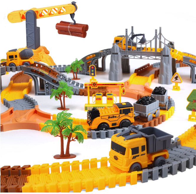 thumbnail video image 2 of WeFone 281 Pcs Construction Race Track Toy, Flexible Track Playset, 4 Trucks, 3-6 Yrs, Engineering Game, 2 of 11