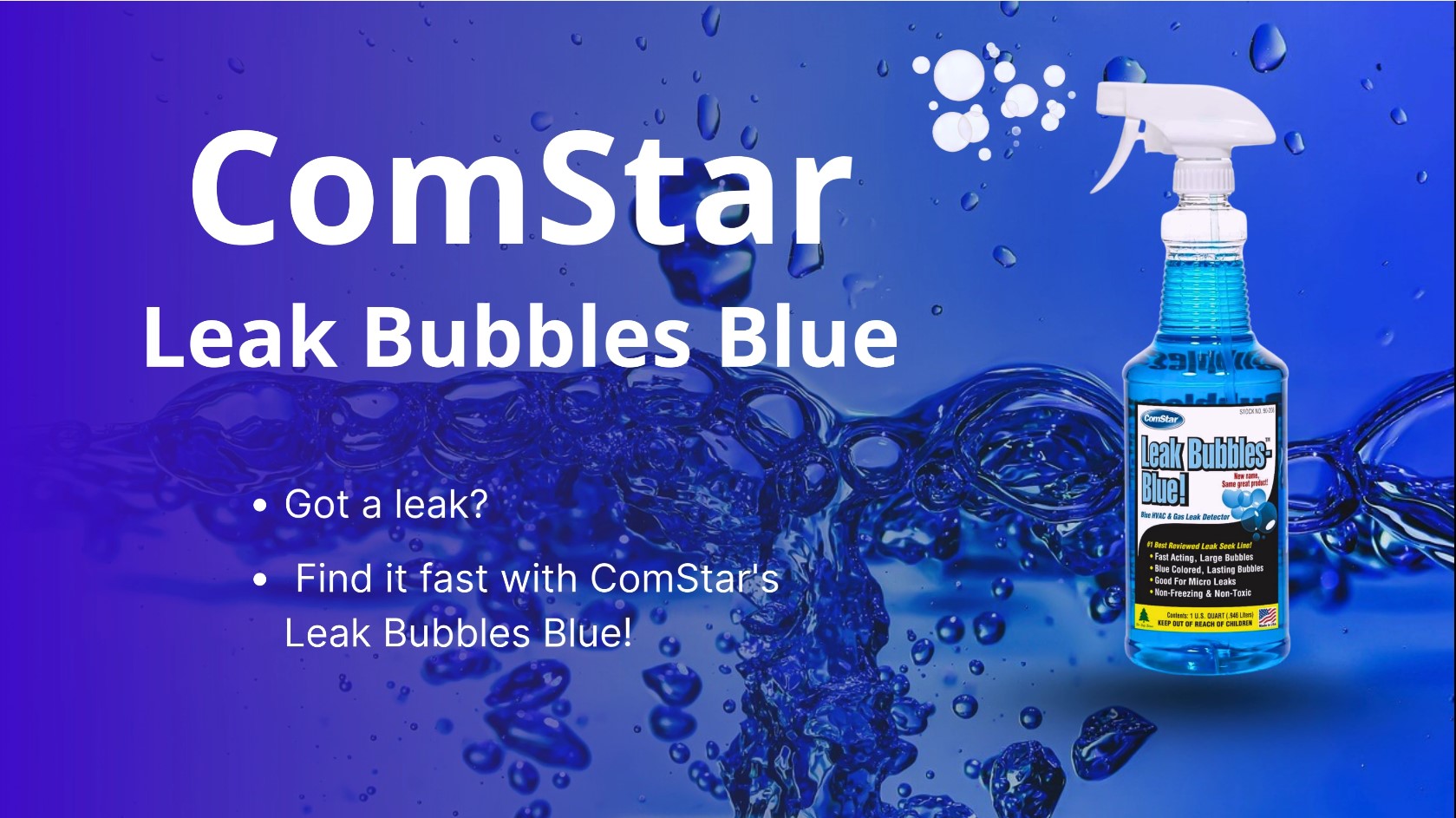 thumbnail video image 2 of ComStar Leak Bubbles Blue HVAC & Gas Detector, 1 Quart Spray, Fastest-Acting Leak Detector in Today's Market - Safe, Non-Corrosive, Long-Lasting Bubbles & Detects Micro Leaks, Made in USA (90-208), 2 of 7