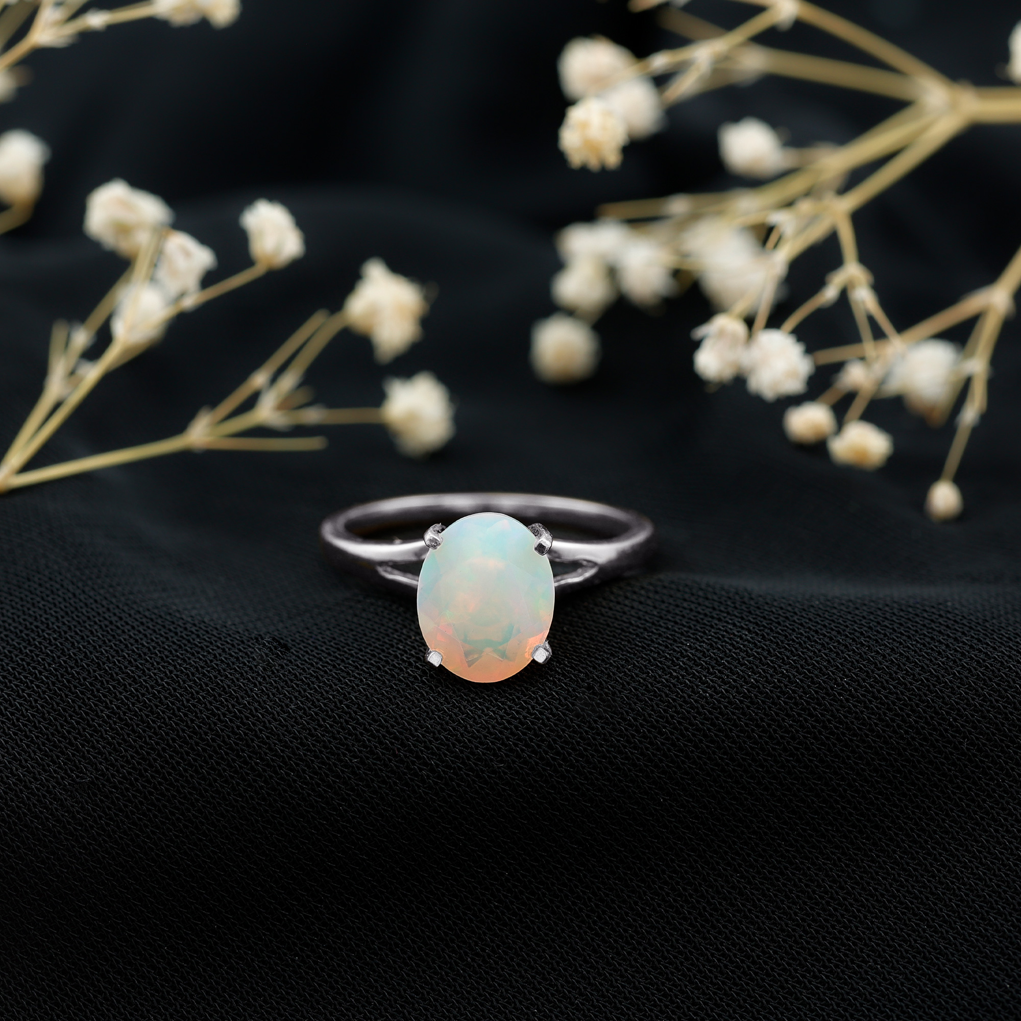 thumbnail video image 2 of Rosec Jewels Oval Ethiopian Opal Solitaire Split Shank Ring with Hidden Diamond - 8X10 mm, 18K Yellow Gold, US 7.00, 2 of 9