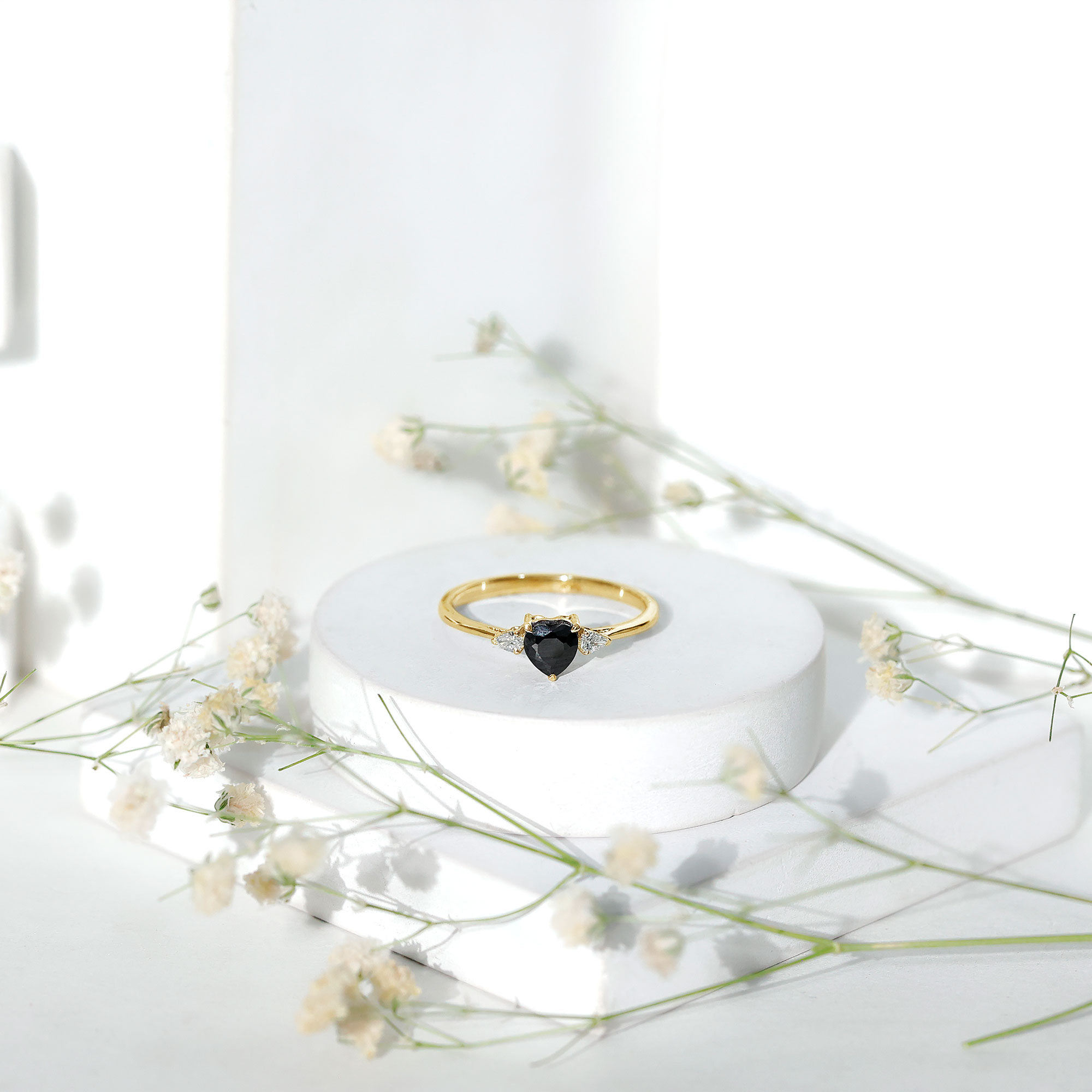 thumbnail video image 2 of Rosec Jewels Lab Created Black and White Diamond 3 Stone Ring - Heart Promise Ring for Women - AAAA Quality - Ready to Gift, 925 Sterling Silver, US 7.00, 2 of 9