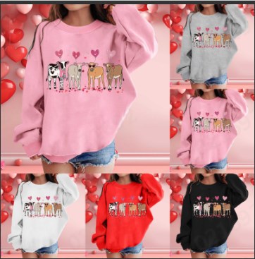 thumbnail video image 2 of HUITKMM Girls Fashion Casual Round Neck Long Sleeve Valentine Printed Sweater Top for Kids 4451, 2 of 4